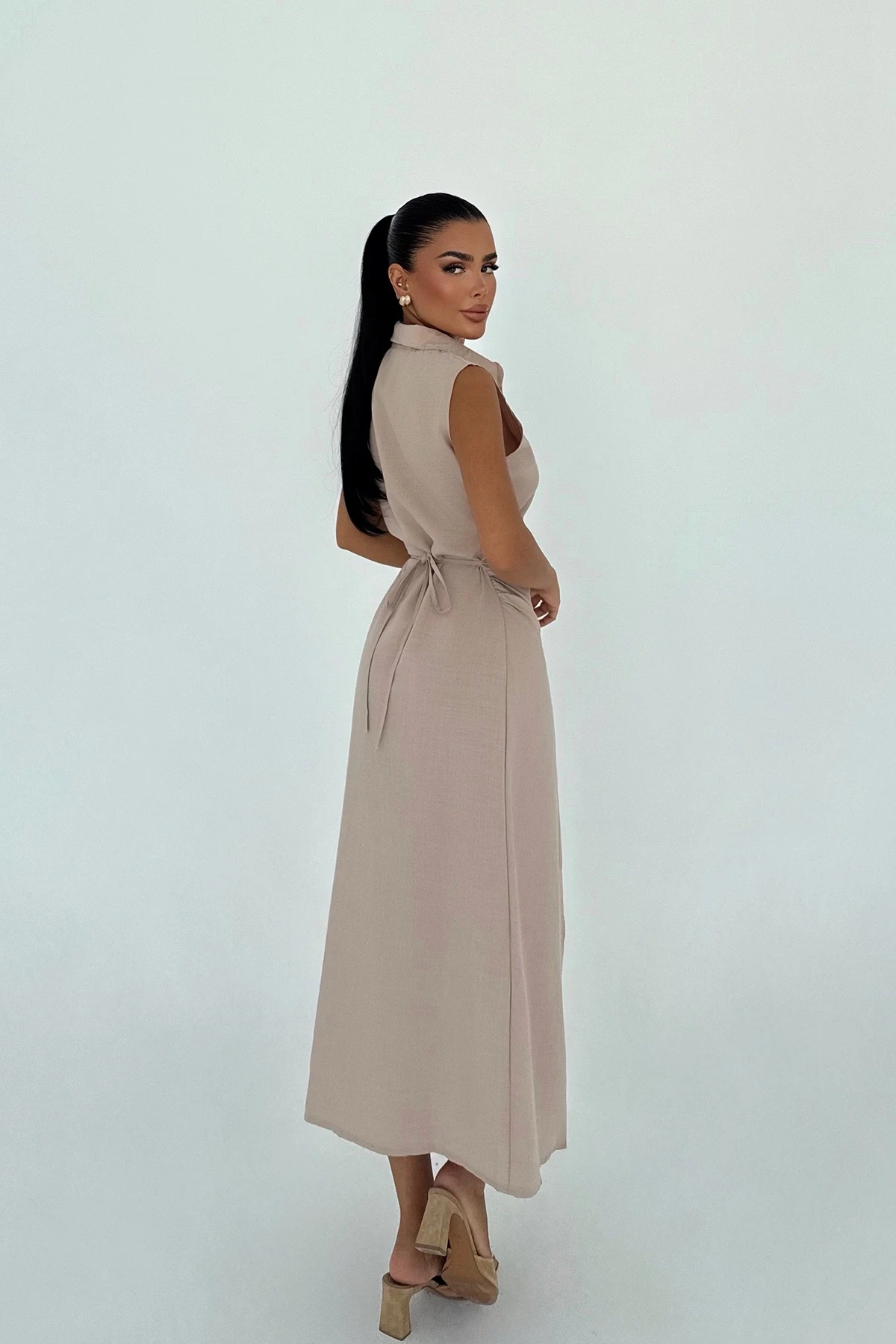 Picture of Beige Lyza Long Button-Down Dress