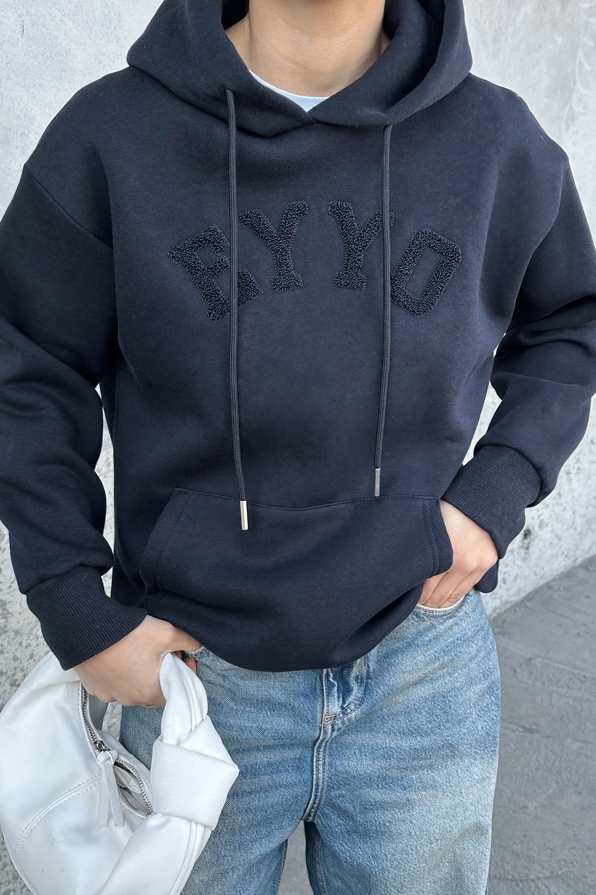Picture of Navy Blue Eyyo Embroidered Hooded Sweat
