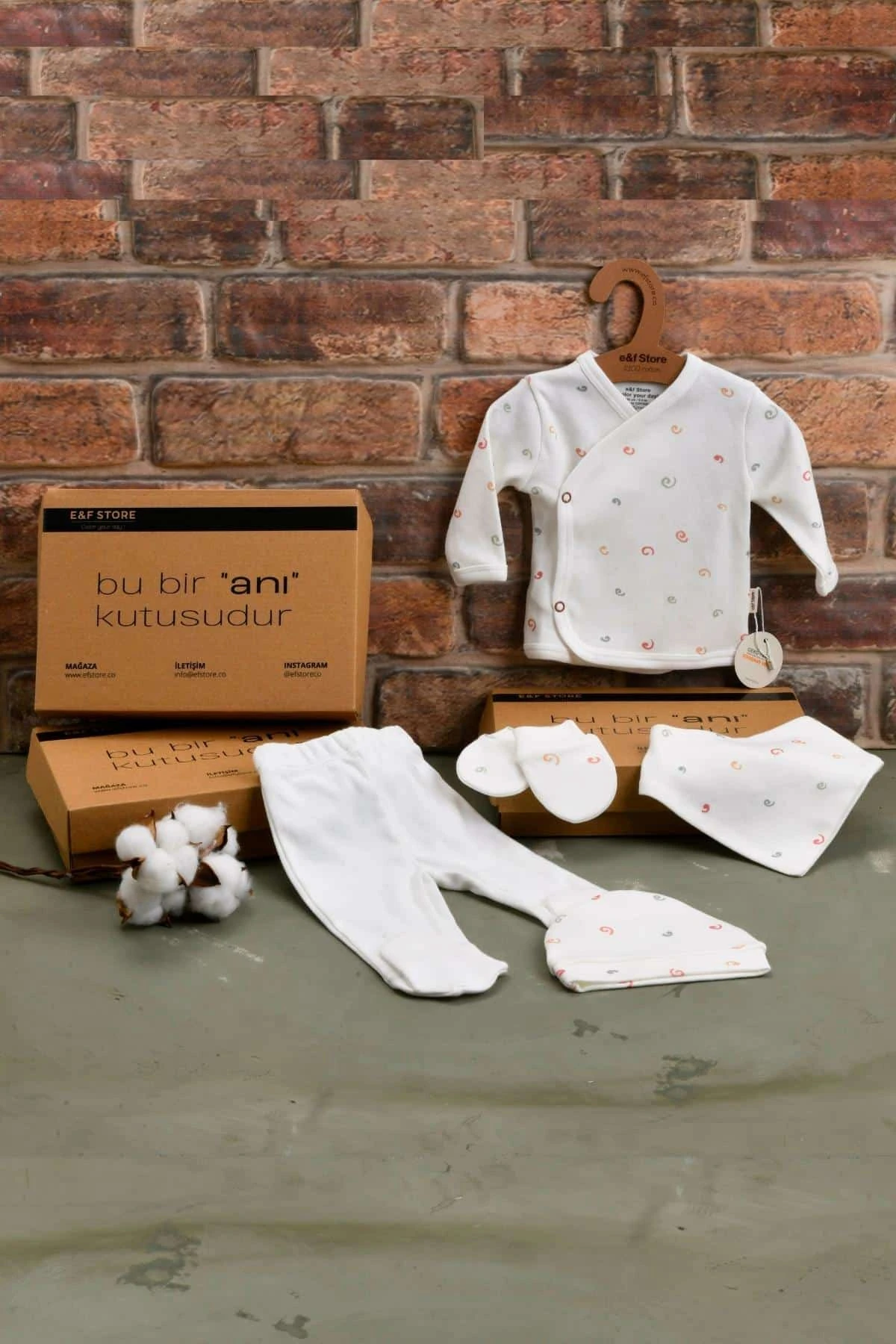 Picture of İkinci Şans - 5’li Yenidoğan Hastane Çıkışı Seti - Doğal Pamuklu - Soyut Desenli