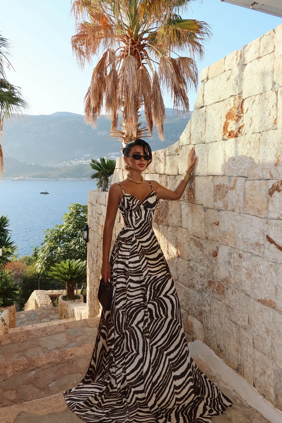 Picture of Black Zebra Patterned Suspender Dress