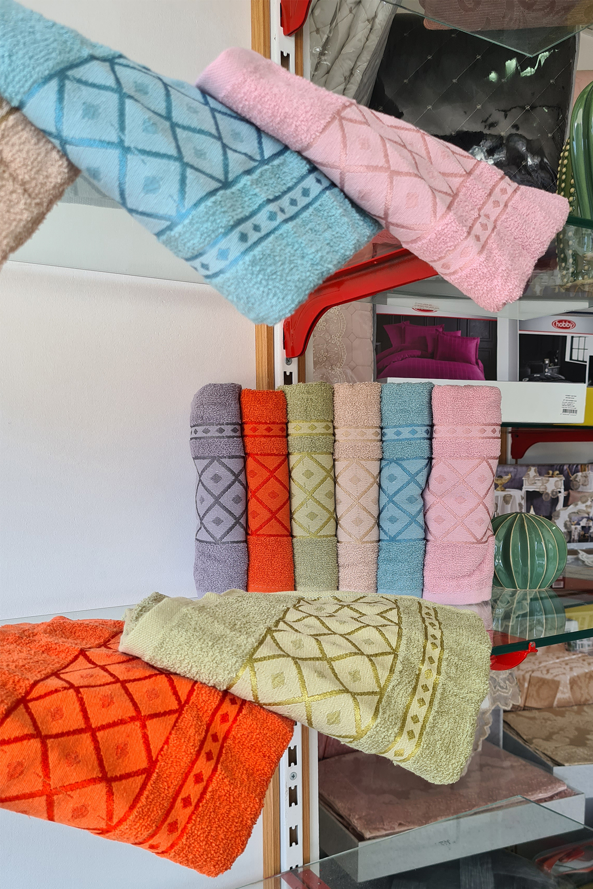 Picture of Baklava Desenli Jakarlı 6 lı El Yüz Havlu Takımı