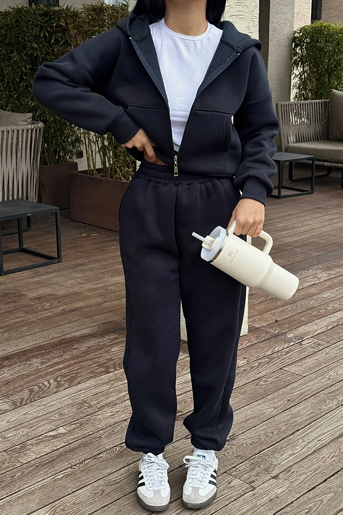 Picture of Navy Blue Zipper Detailed Trousers Suit