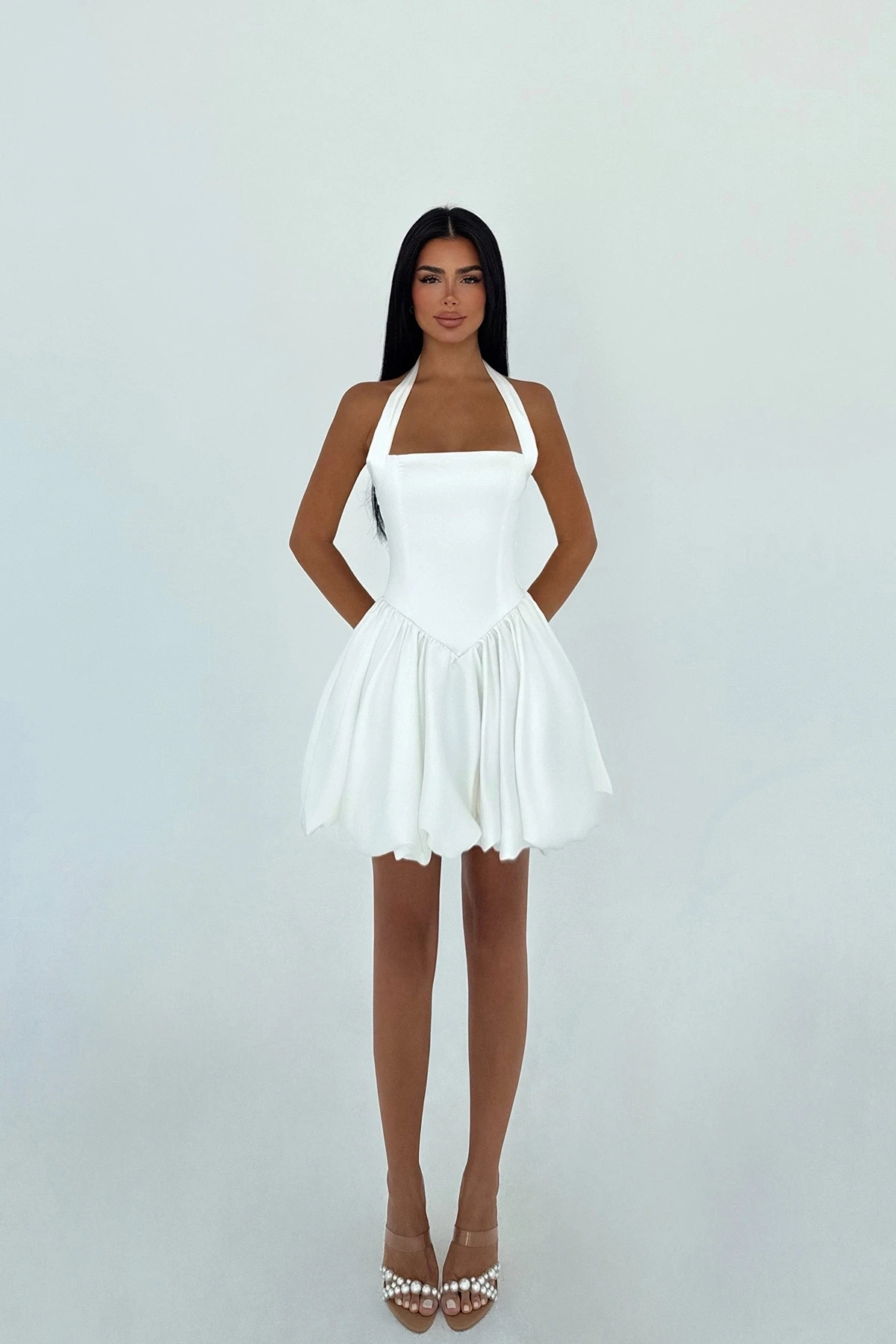 Picture of White Estella Mini Balloon Hem Dress