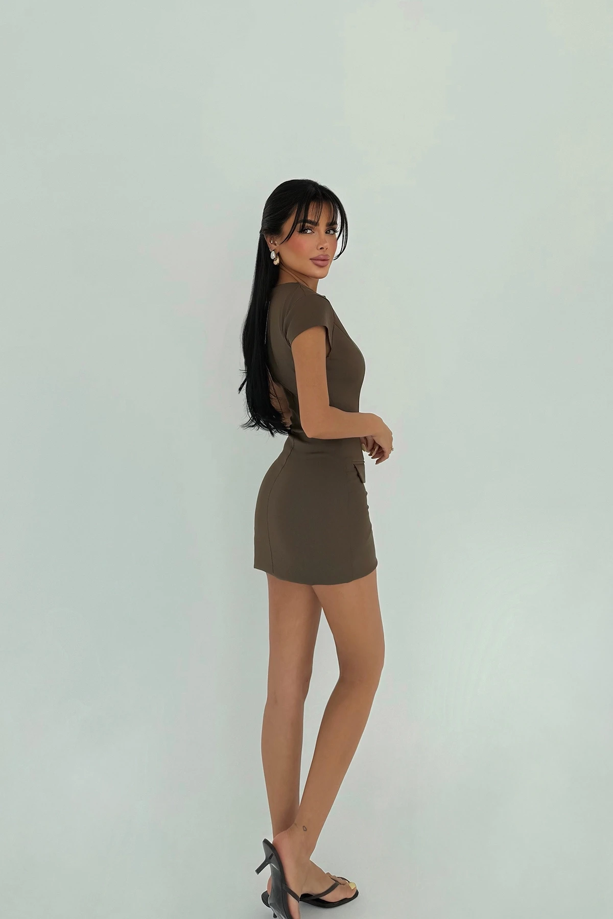 Picture of Brown Pocket Detail Mini Dress