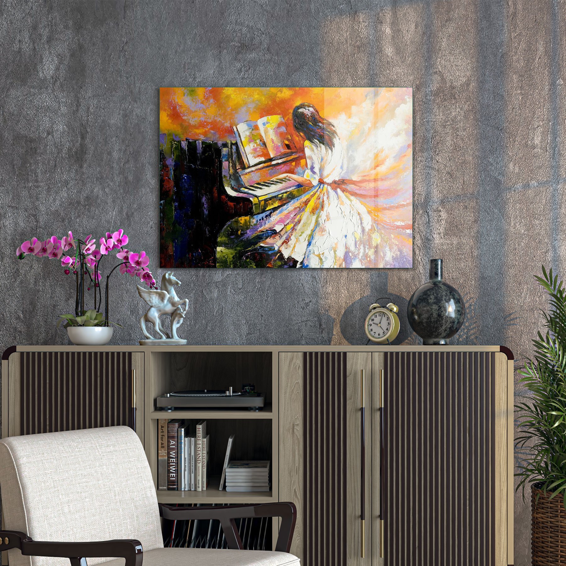 Picture of Decovetro Cam Tablo Yağlı Boya Piyano Çalan Kadın 70x100 cm
