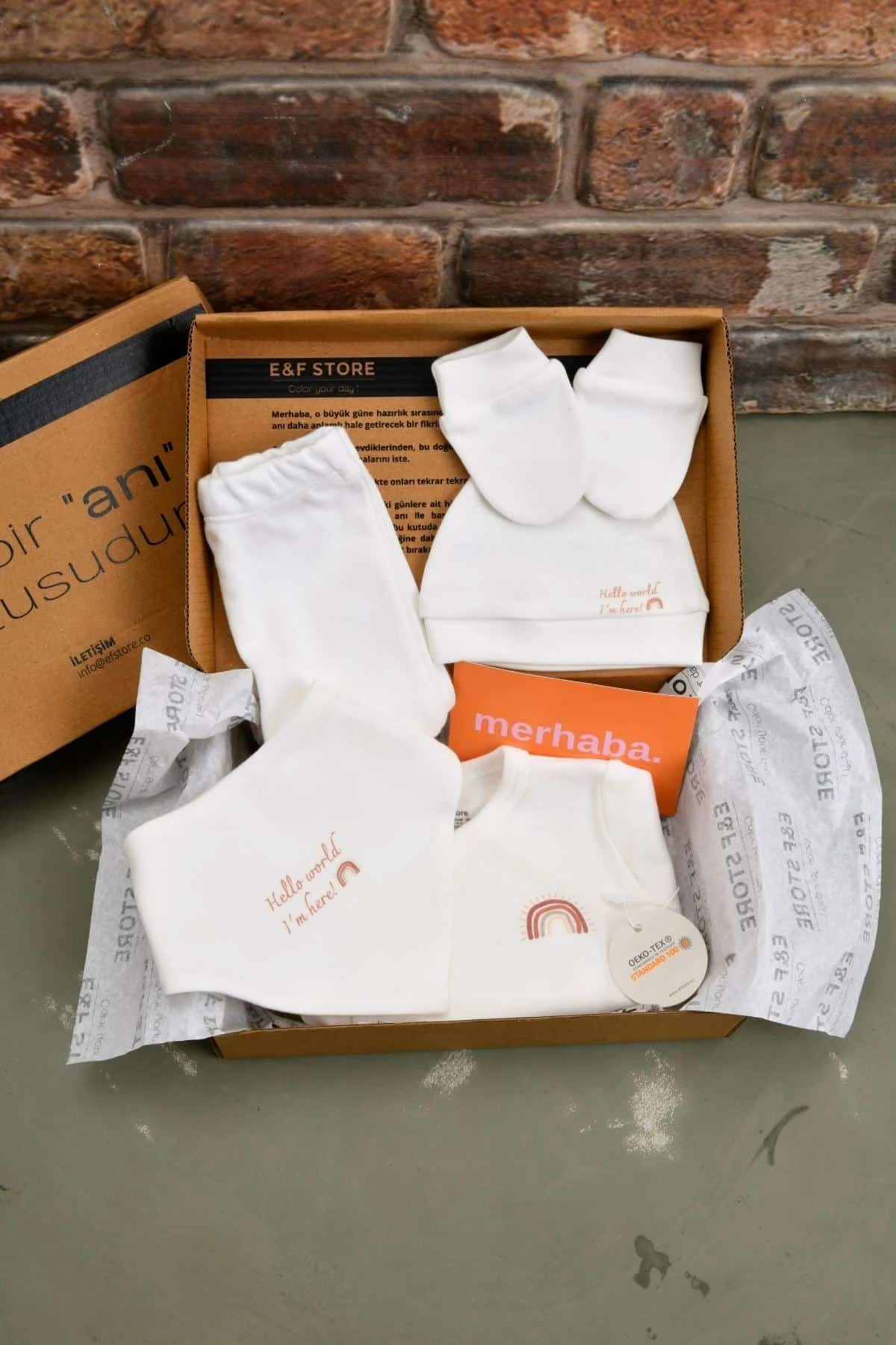 Picture of 5’li Yenidoğan Hastane Çıkışı Seti - Doğal Pamuklu - Gökkuşağı Desenli