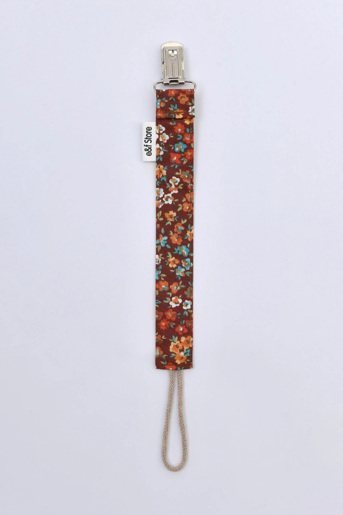 Picture of Pamuk Kumaşlı Emzik Zinciri – Kahverengi Çiçekli