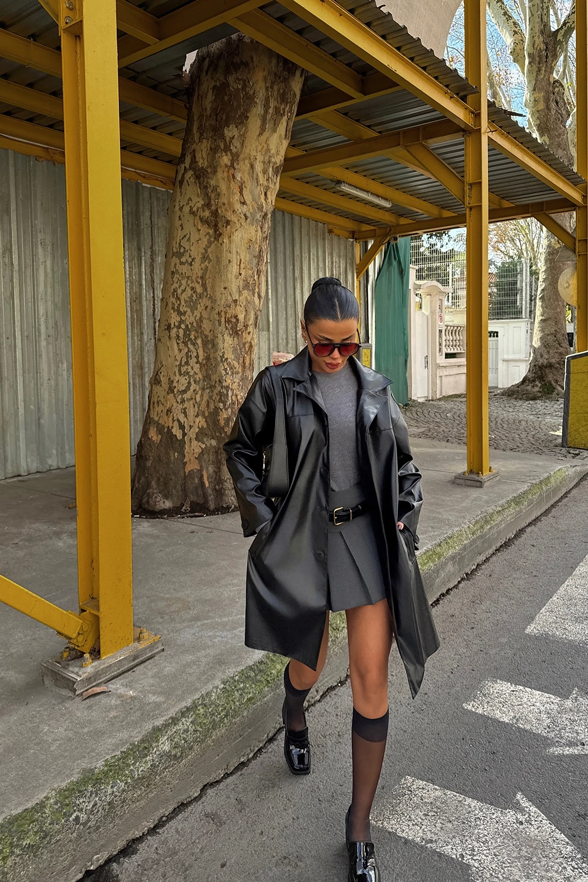 Picture of Black Button Detail Trench Coat