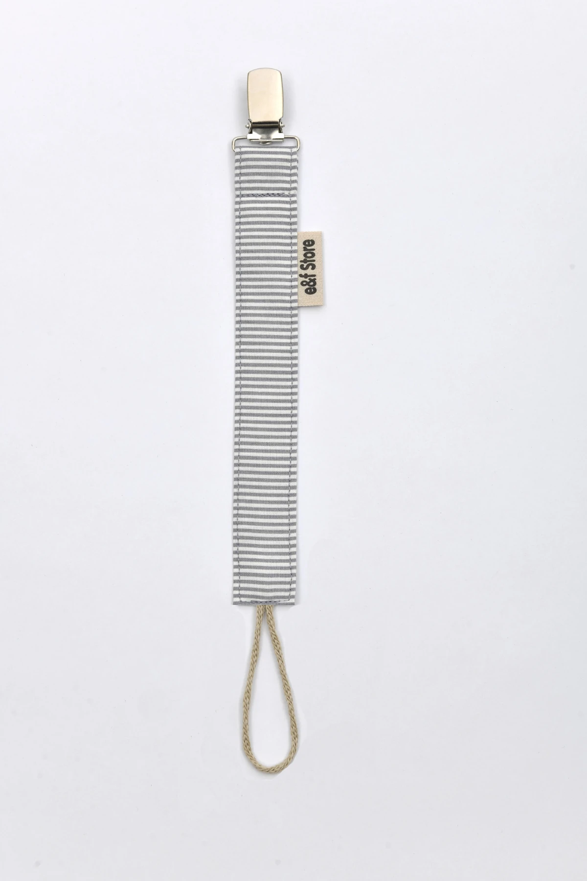 Picture of İkinci Şans - Pamuk Kumaşlı Emzik Zinciri – Gri Beyaz Çizgili