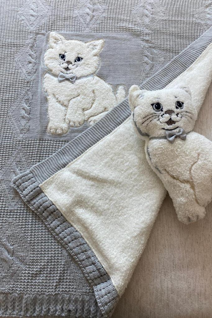 Picture of Oyuncak Hediyeli Bebek Triko Battaniye 90x90 Cm Gri