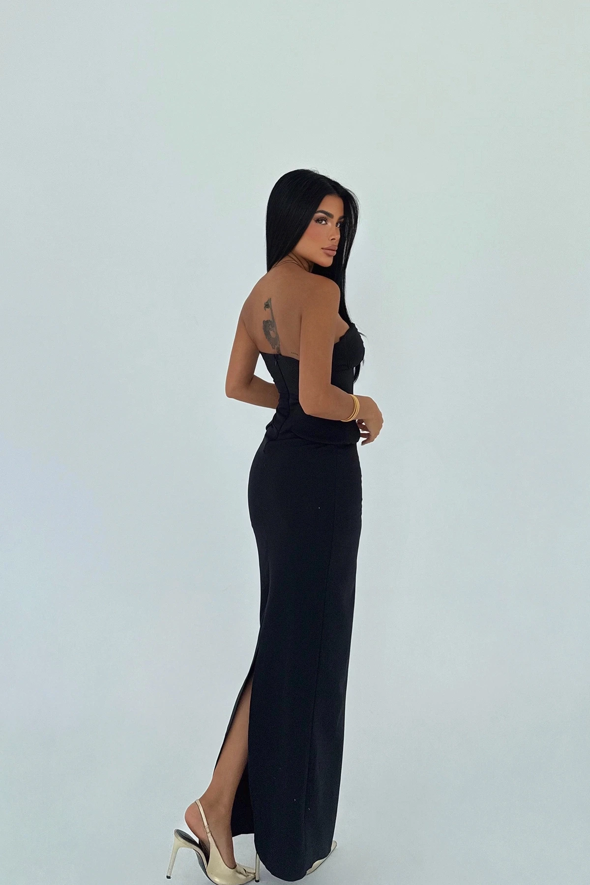 Picture of Black Strapless Dress with Pocket Detail
