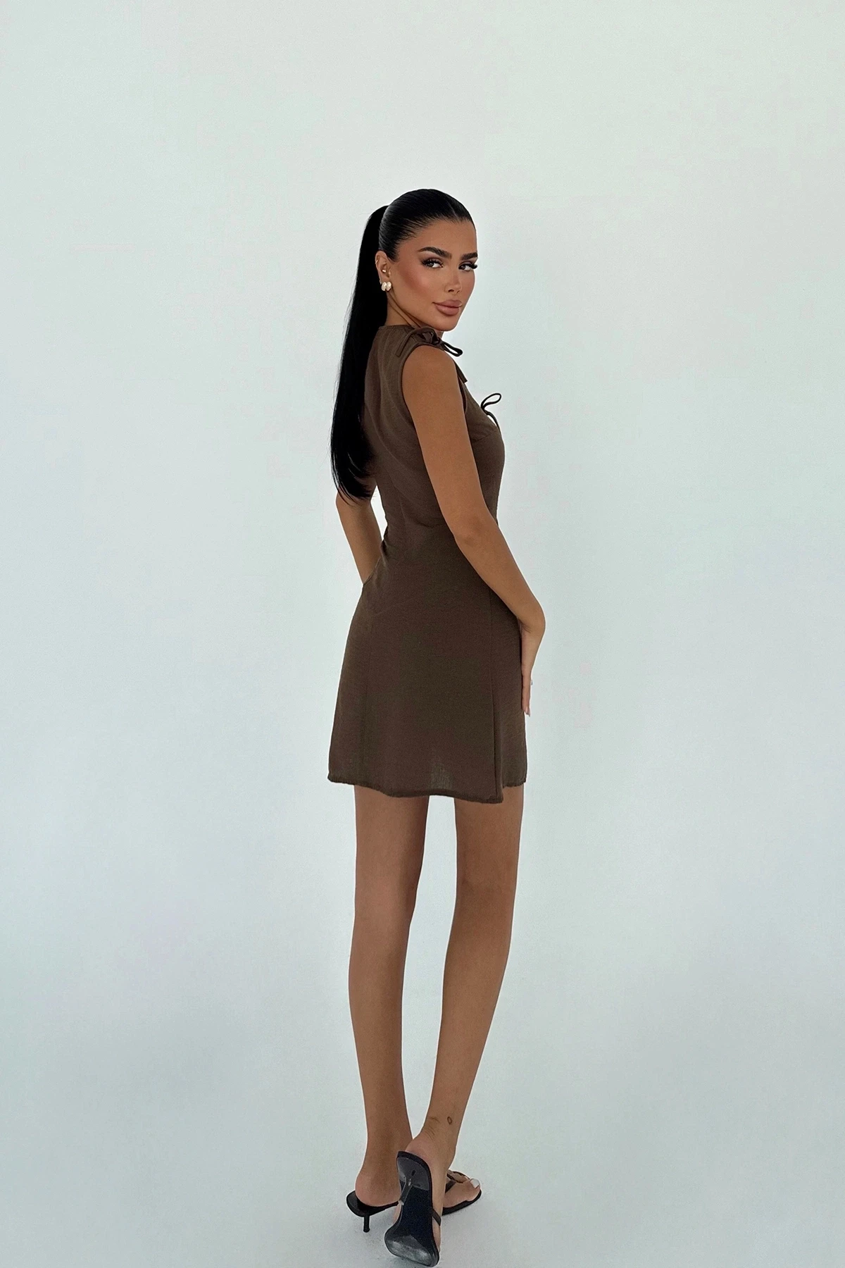 Picture of Brown Kathy Mini Bow Dress