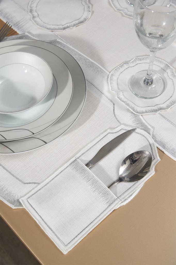 Picture of Aslı Keten Nakışlı Amerikan Servis Takımı 19 Parça Silver