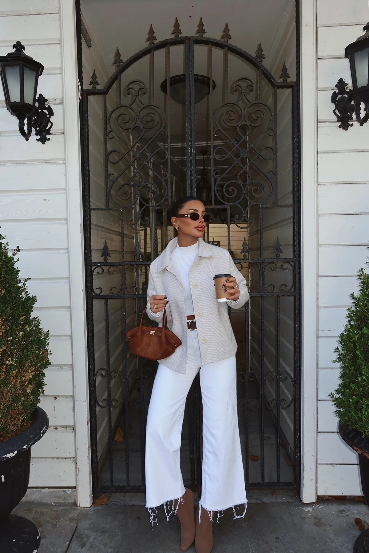 Picture of Cream Pocket Detail Double Breasted Collar Jacket