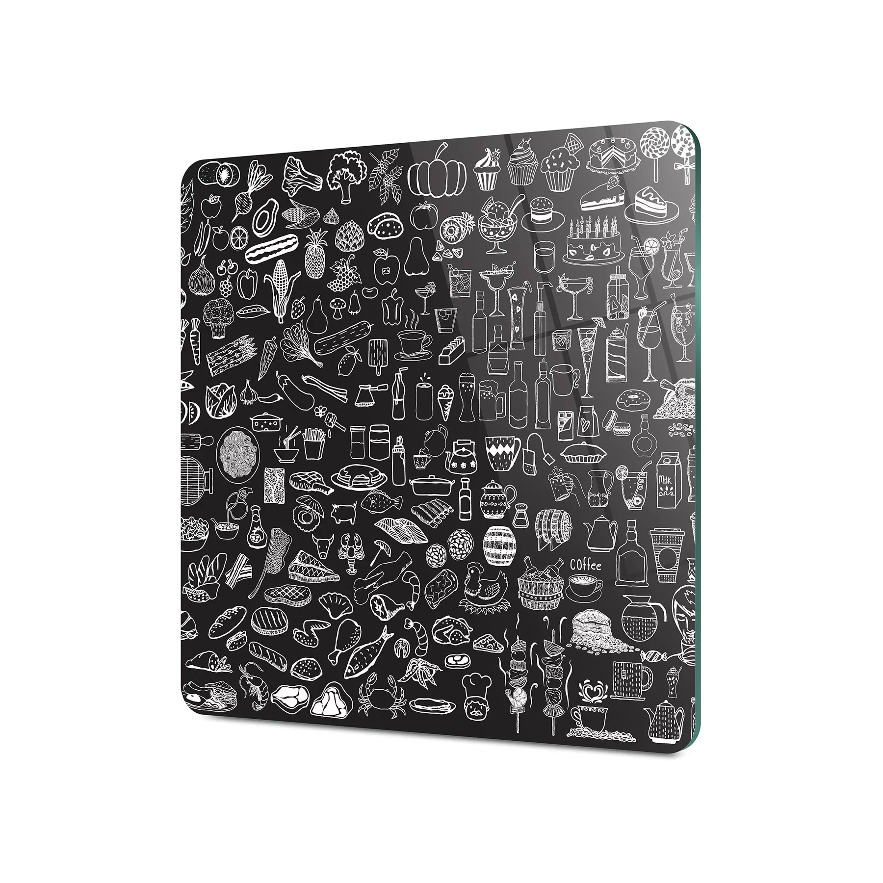 Picture of Decovetro Cam Kesme Tahtası ve Sunumluk Kare Yiyecek İçecek Desenli 30x30 Cm