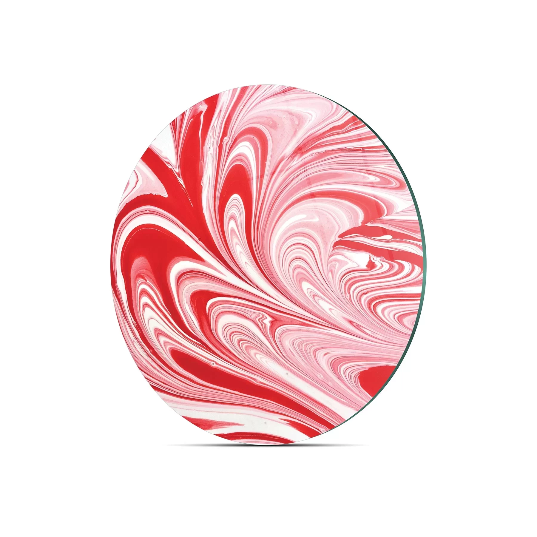 Picture of Decovetro Cam Kesme Tahtası ve Sunumluk Yuvarlak Kırmızı Dalga Desenli 30x30 Cm