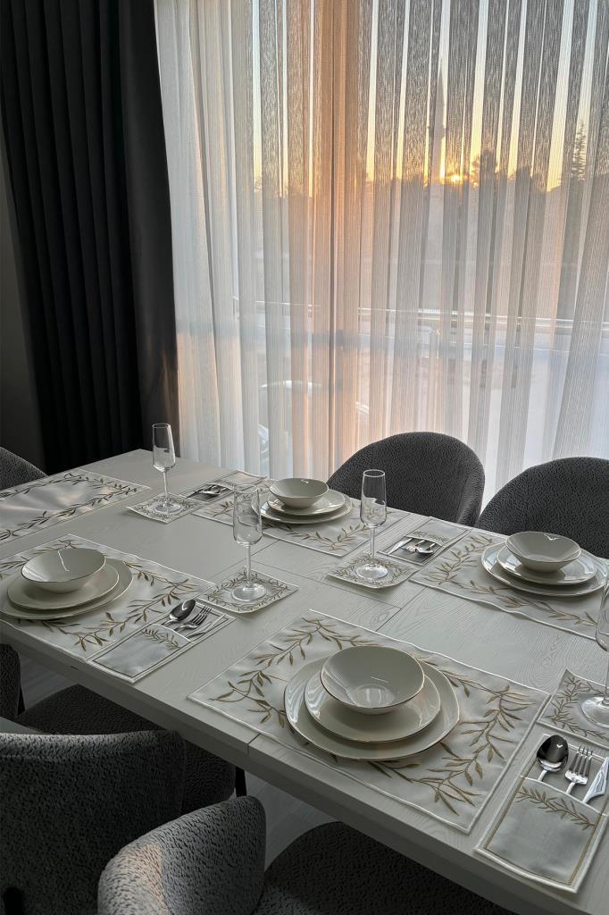 Picture of Nazlım Keten Nakışlı Amerikan Servis Takımı 19 Parça Gold