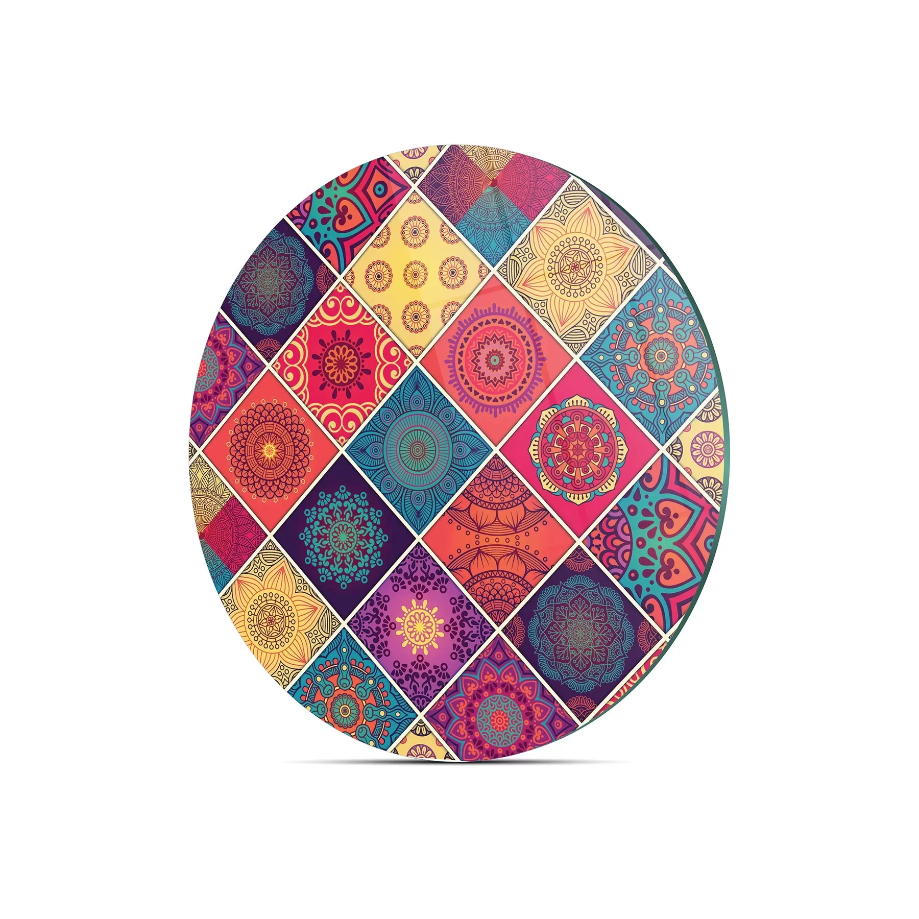 Picture of Decovetro Cam Kesme Tahtası ve Sunumluk Yuvarlak Karma Mandala Desenli 30x30 Cm