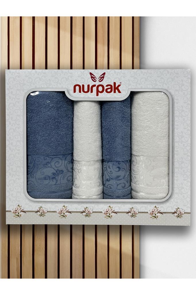 Picture of Deren Hamam Takımı 4 Parça Krem - Mavi