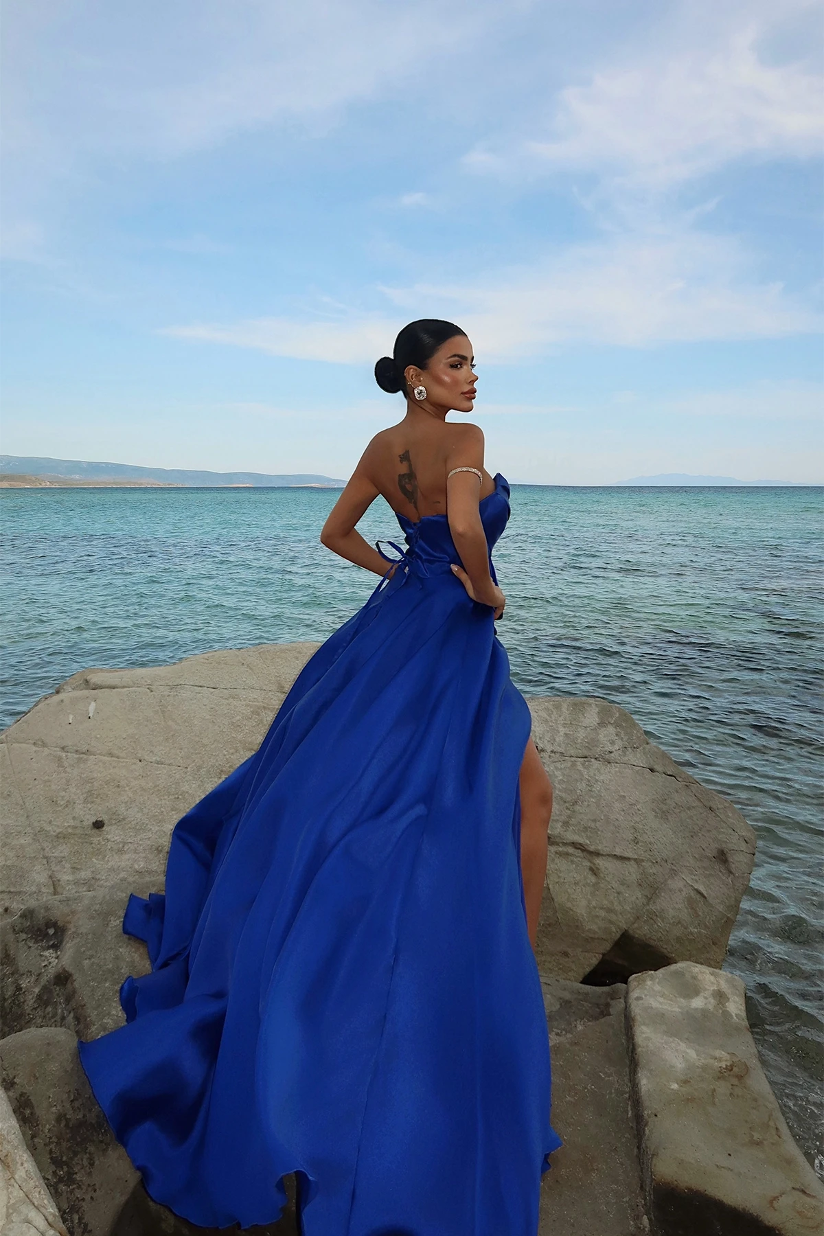 Picture of Navy Blue Strapless Long Evening Dress