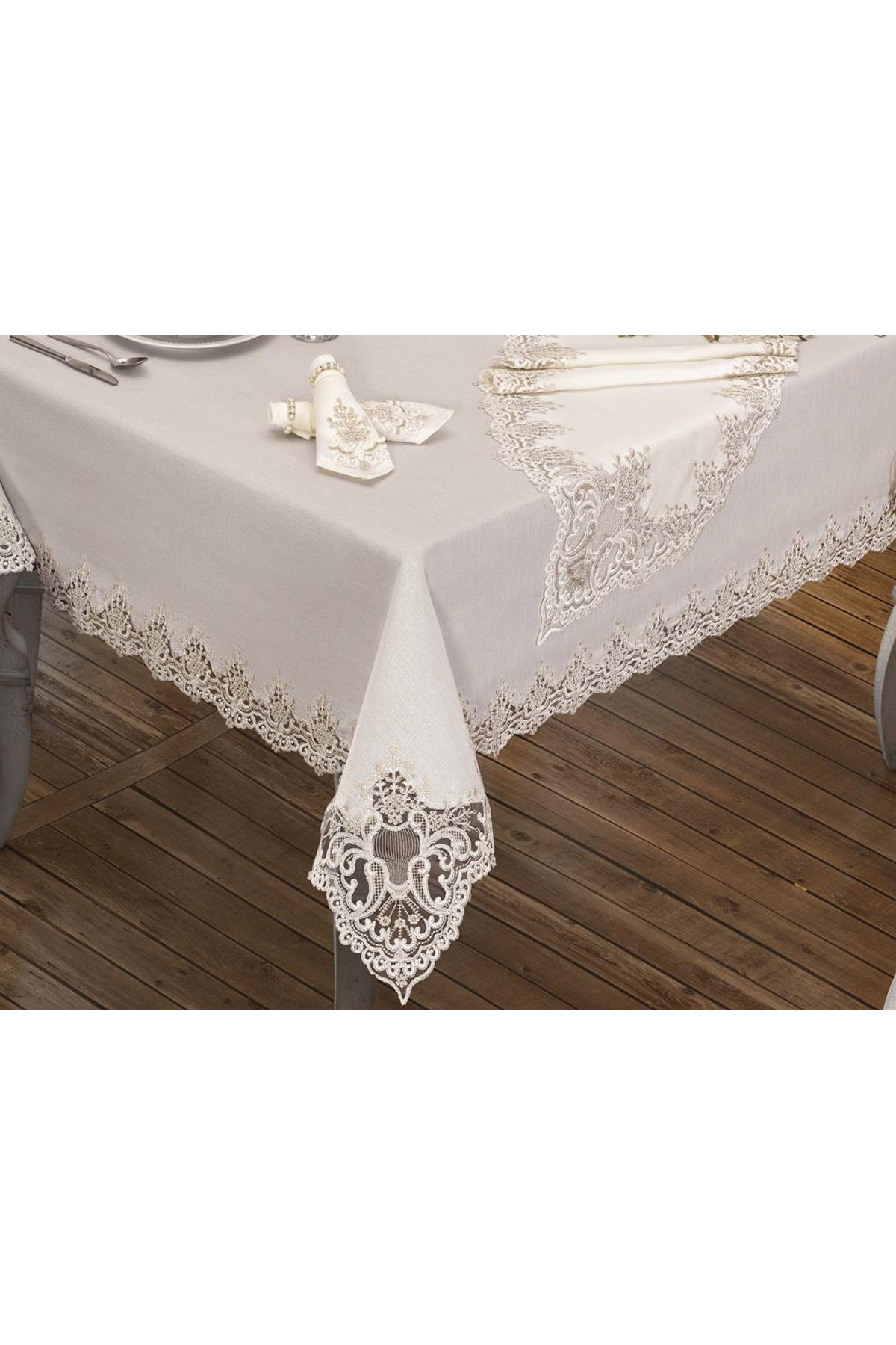 Picture of Sümbül Masa Örtüsü 160x260 Cm 26 Parça Krem