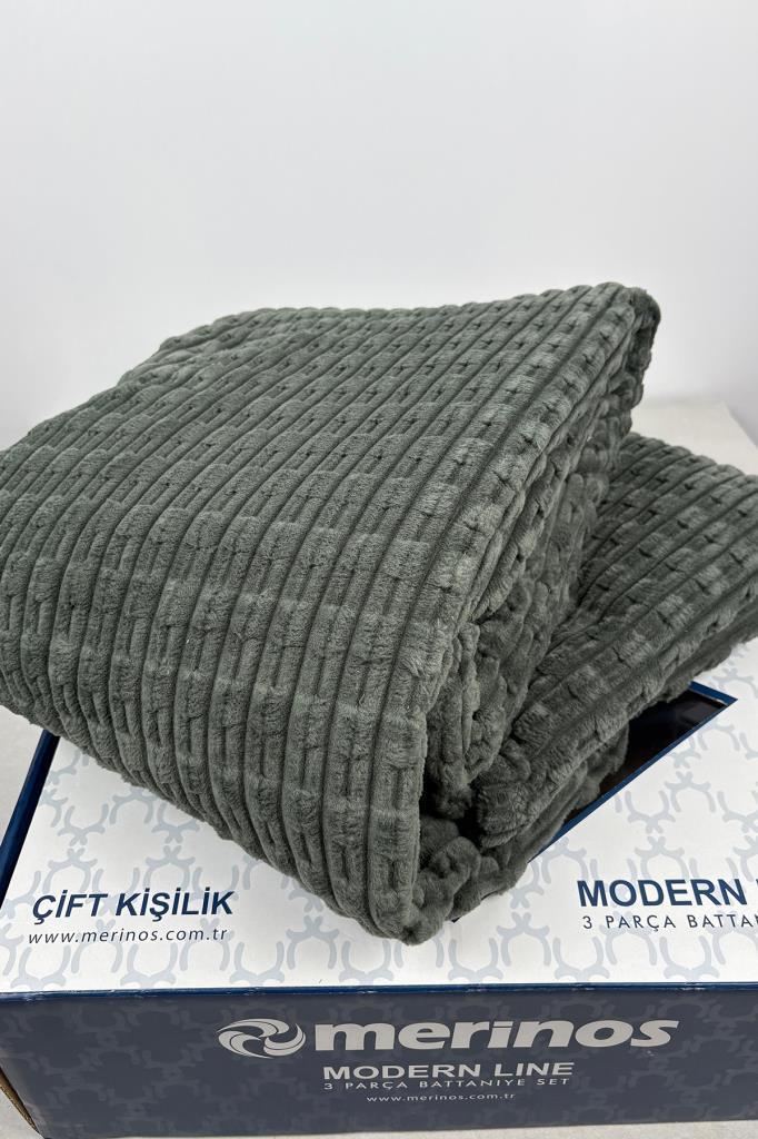 Picture of Merinos Twist Tek Kişilik Battaniye Seti Antrasit