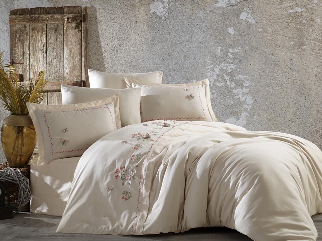 Picture of Artiva Nakışlı %100 Pamuk Saten Çift Kişilik Nevresim Takımı Şampanya