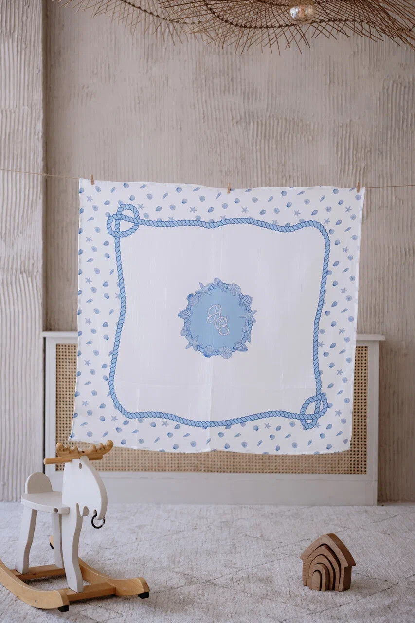 Picture of Çift Katlı Müslin Bebek Örtüsü - Deniz Kabukları