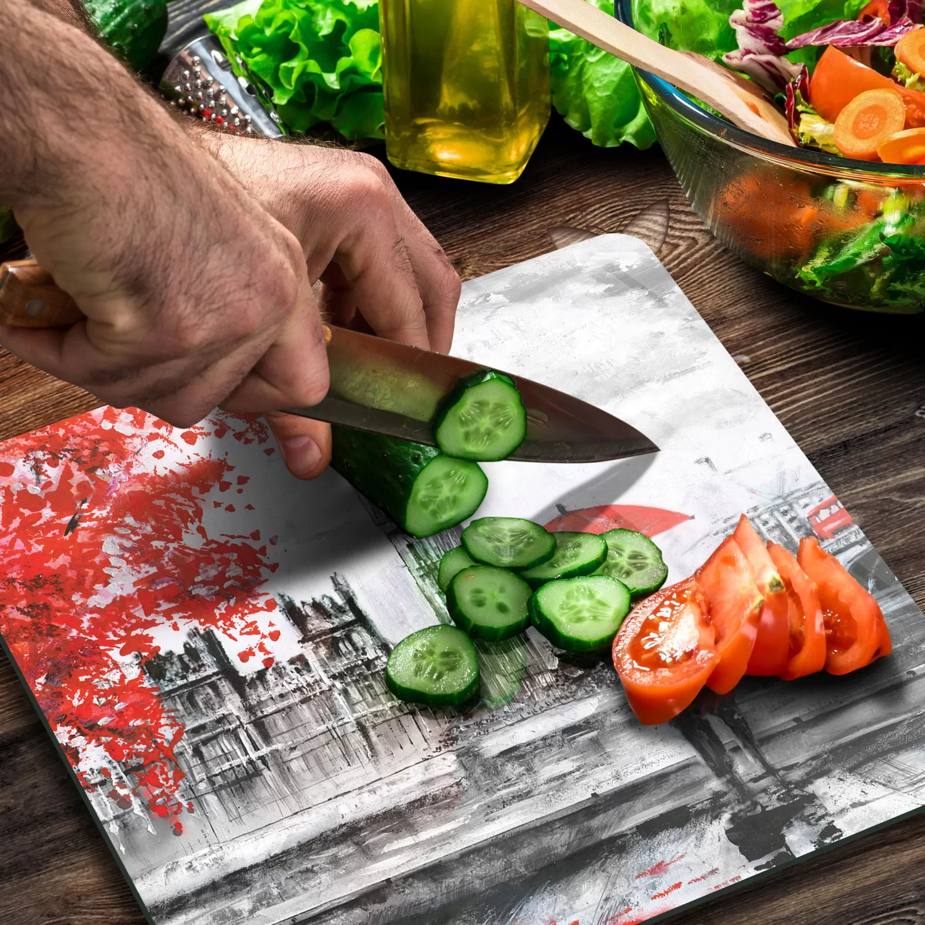 Picture of Decovetro Cam Kesme Tahtası ve Sunumluk Kare Love London Desenli 30x30 Cm