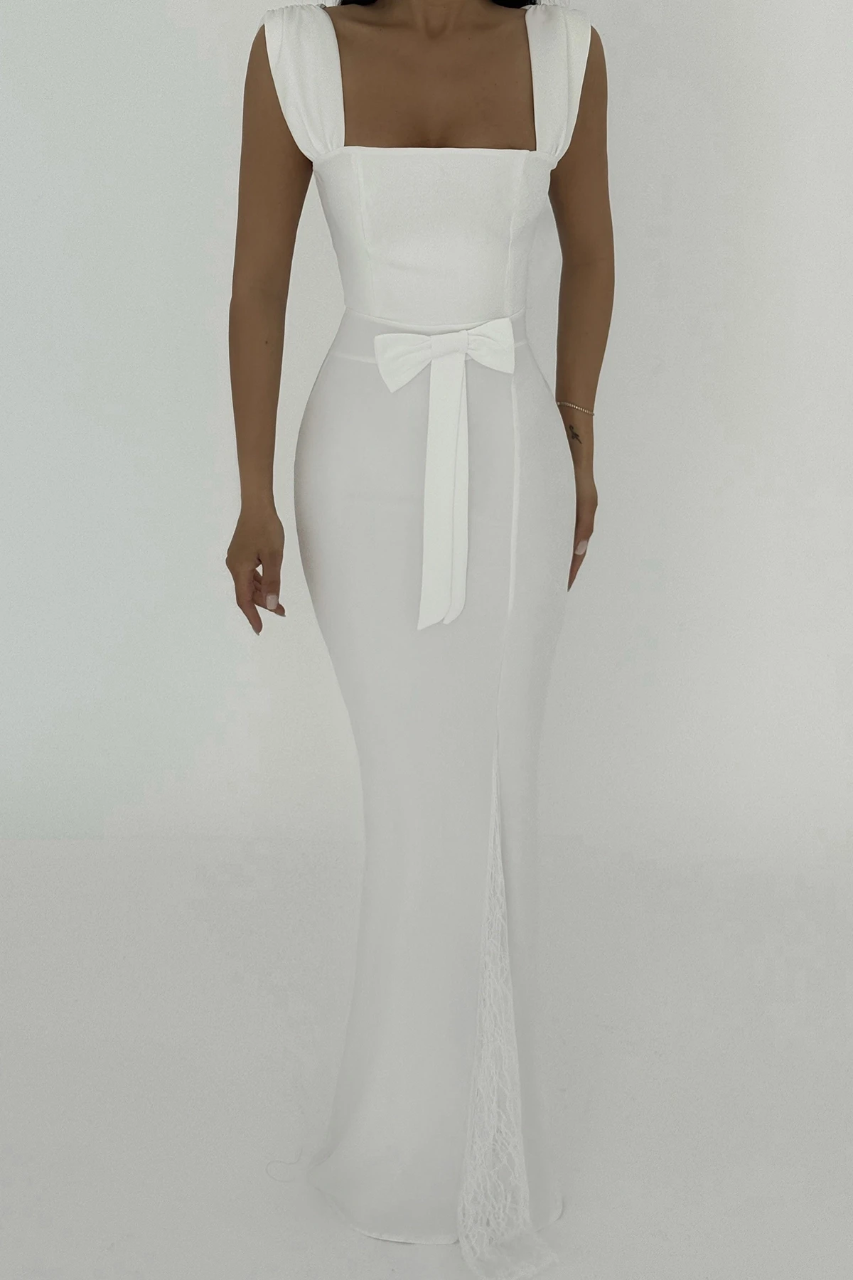 Picture of White Remmy Slit Lace Detail Long Dress