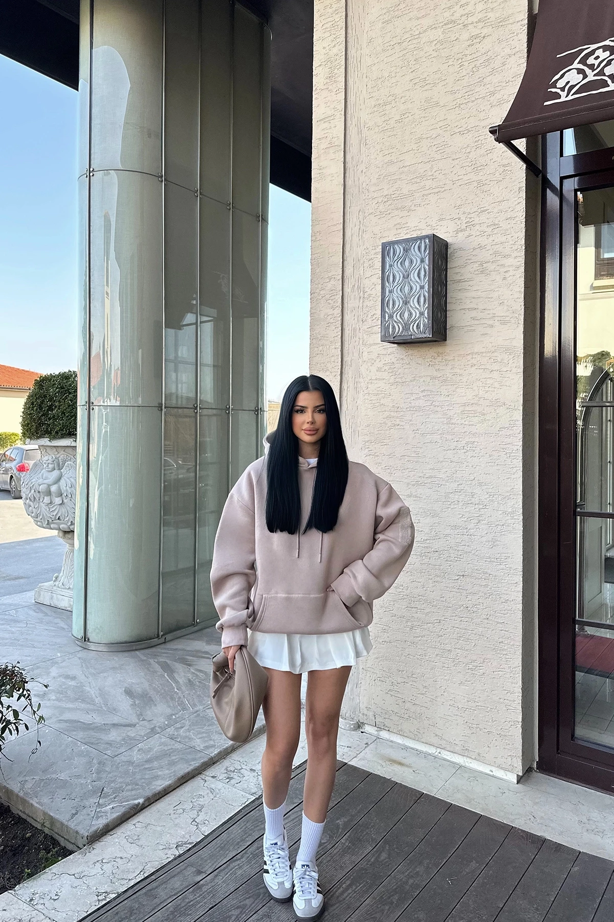 Picture of Beige Hooded E Embroidered Sweat
