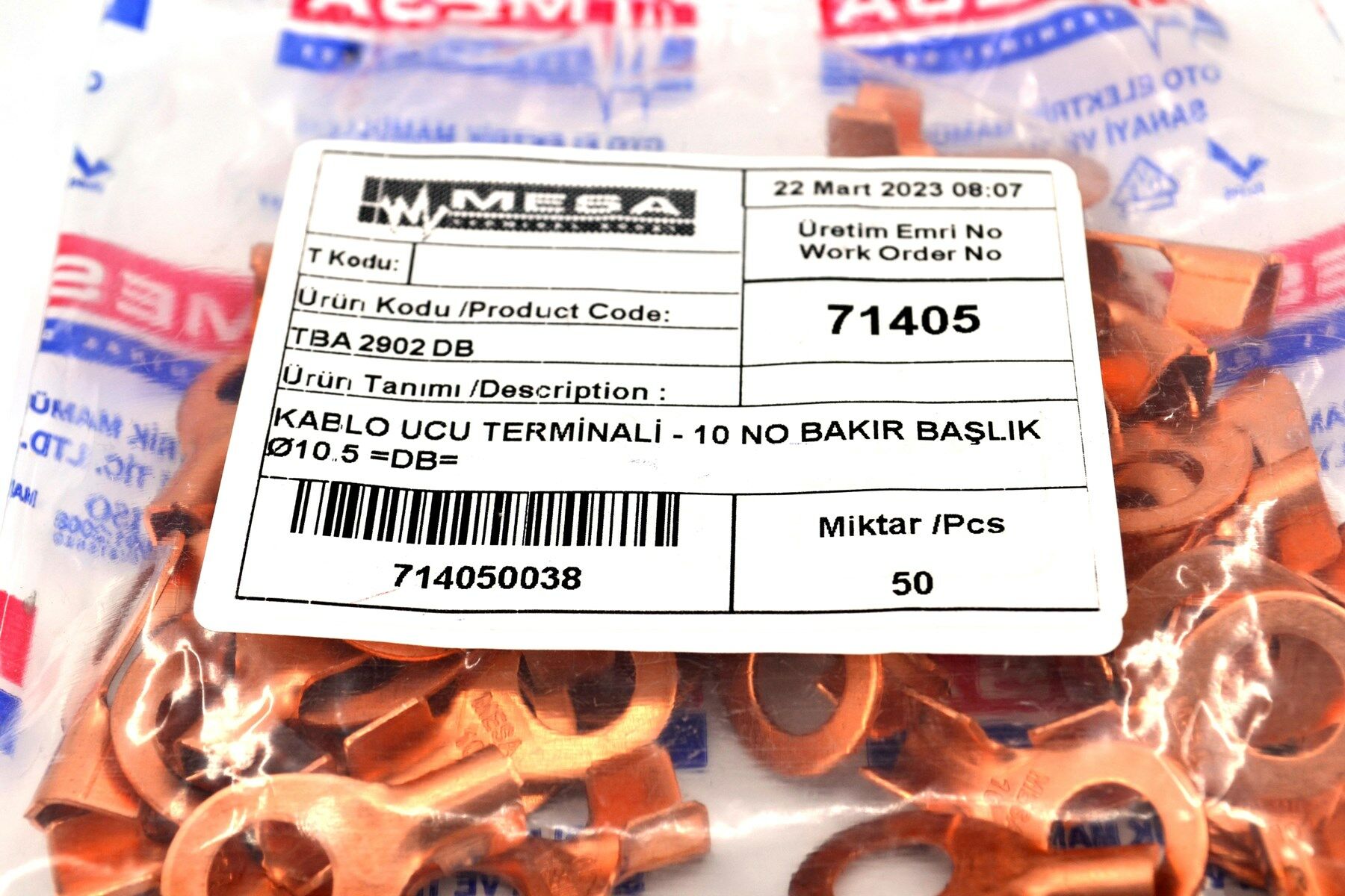 Picture of 50 Adet M10 10mm Akü Pabuç Bakır Başlık Sulye