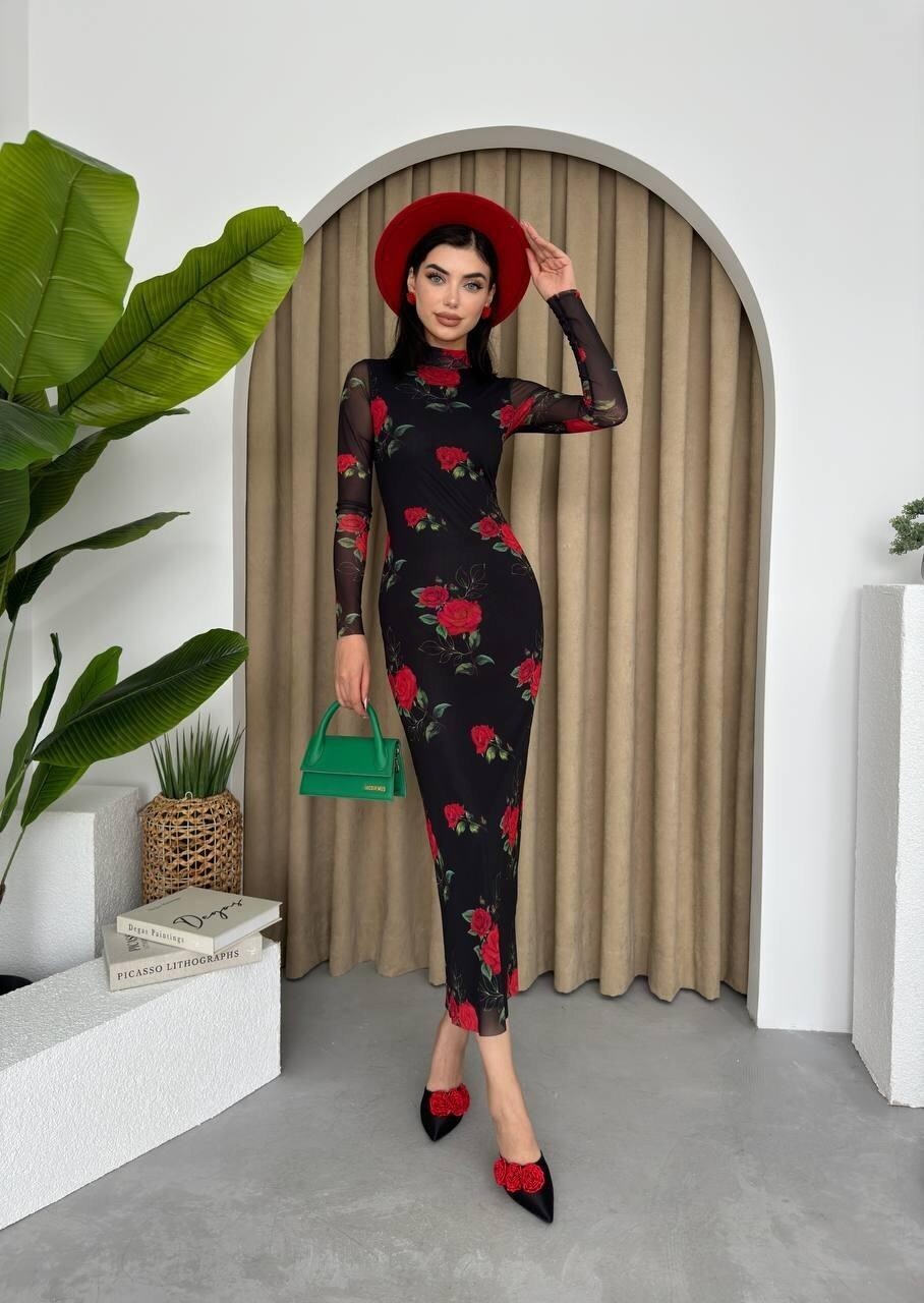 Picture of Ceora Gül Desen Tül Elbise