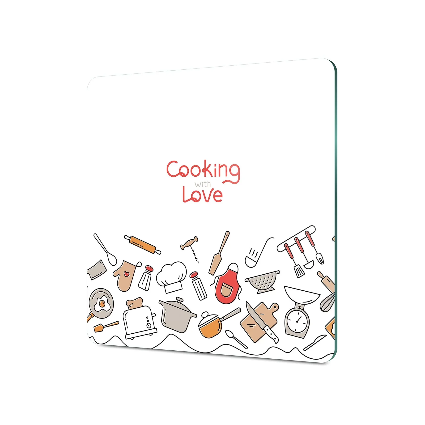 Picture of Decovetro Cam Kesme Tahtası ve Sunumluk Kare Cooking Love Desenli 30x30 Cm