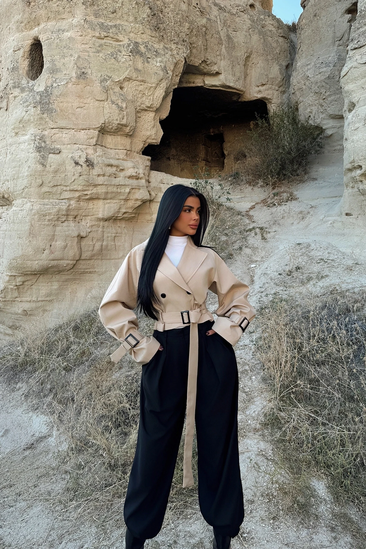 Picture of Cream Double Breasted Collar Jacket