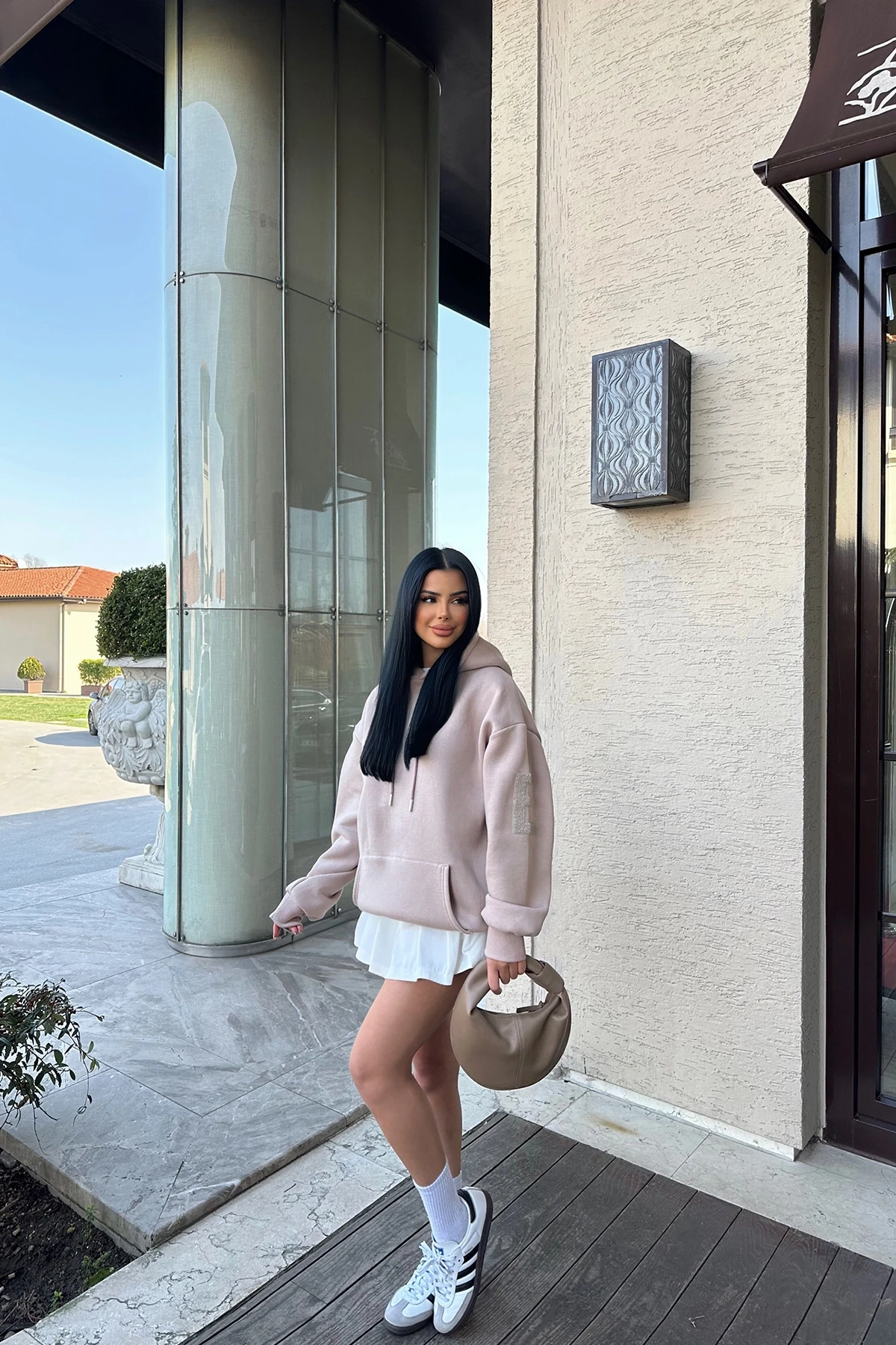 Picture of Beige Hooded E Embroidered Sweat