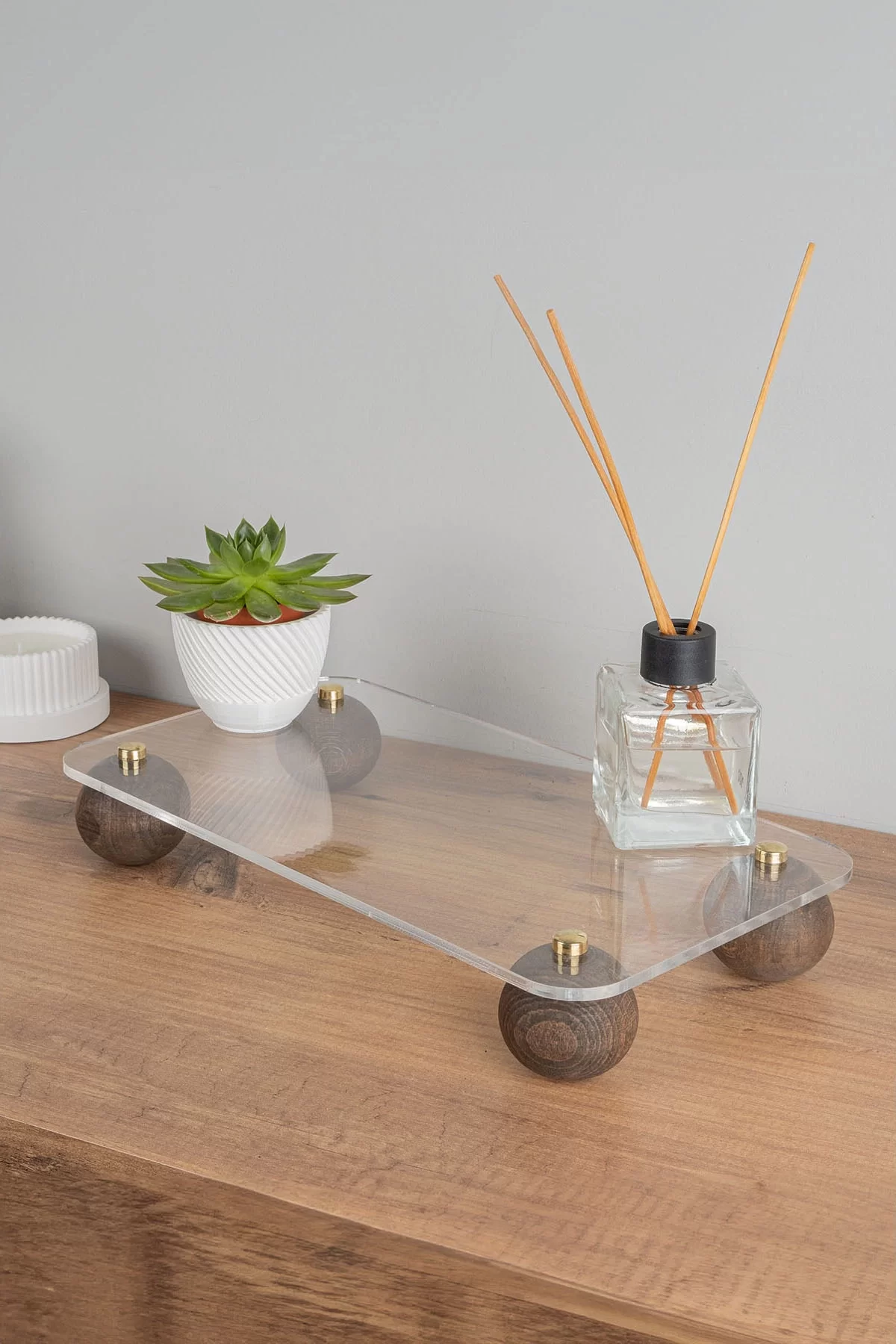 Picture of Decovetro Ahşap Ayaklı Dekoratif Şeffaf Organizer Düzenleyici 18 x 33 Cm