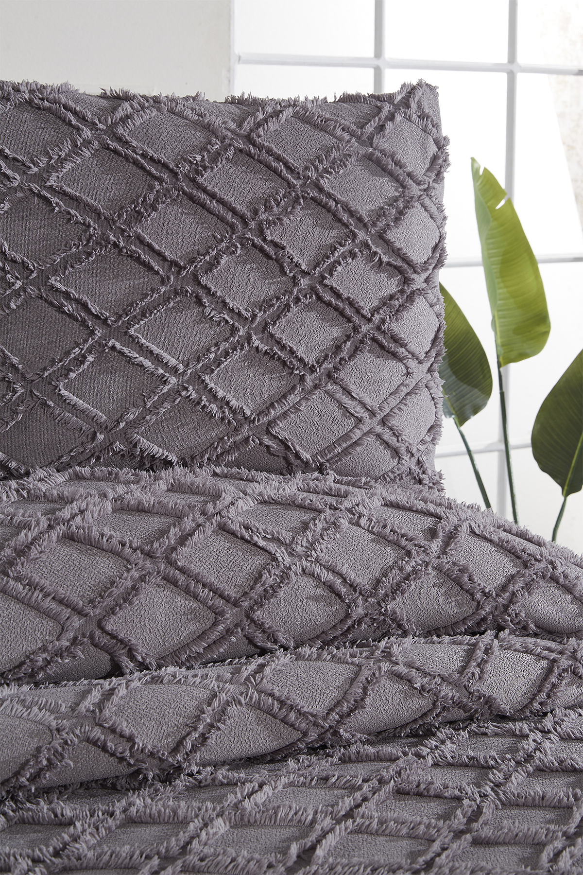 Picture of Çeyiz Diyarı Vesya 3 Parça Çift Kişilik Pike Takımı Antrasit