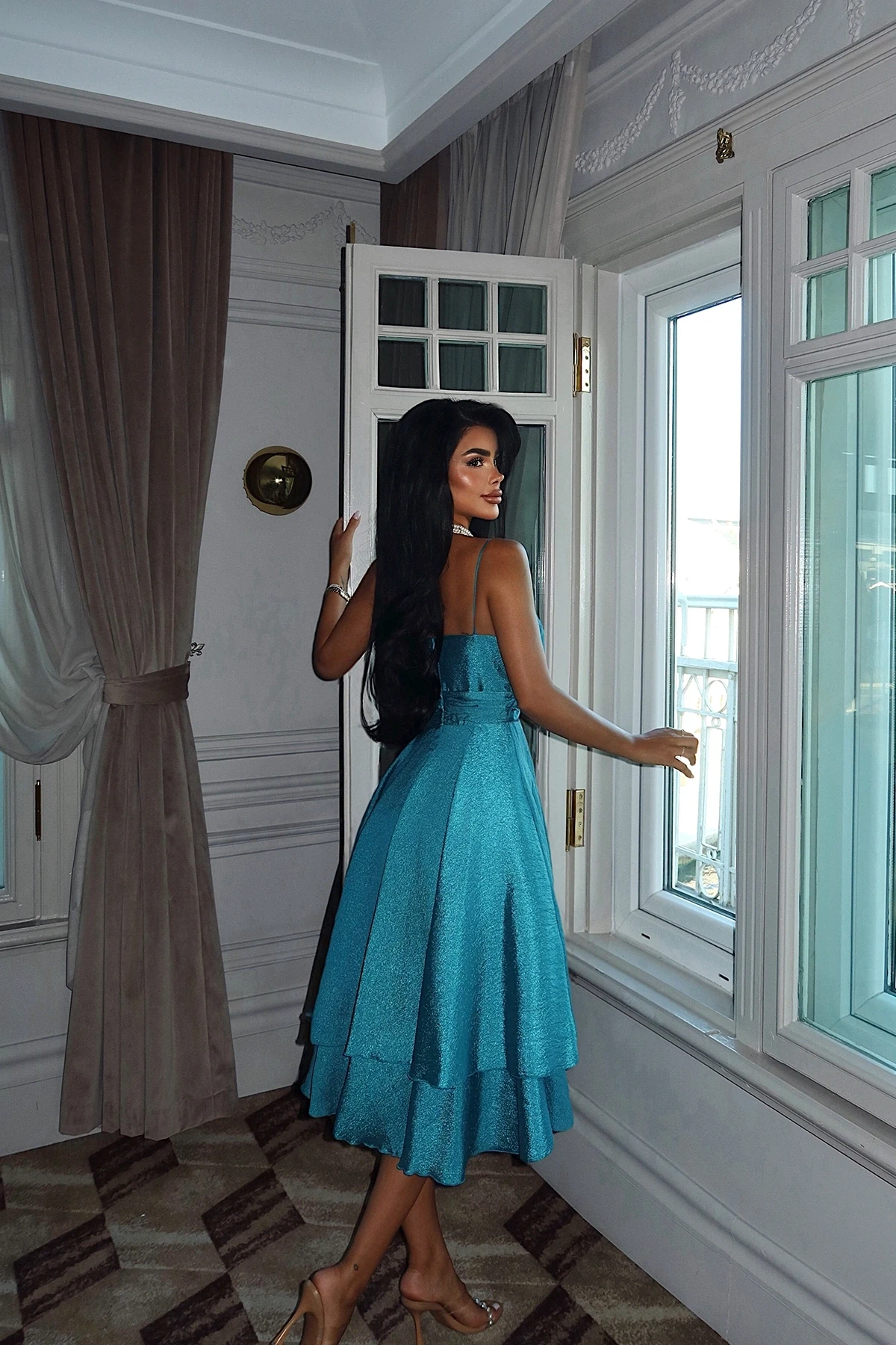 Picture of Turquoise Window Detail Mini Dress