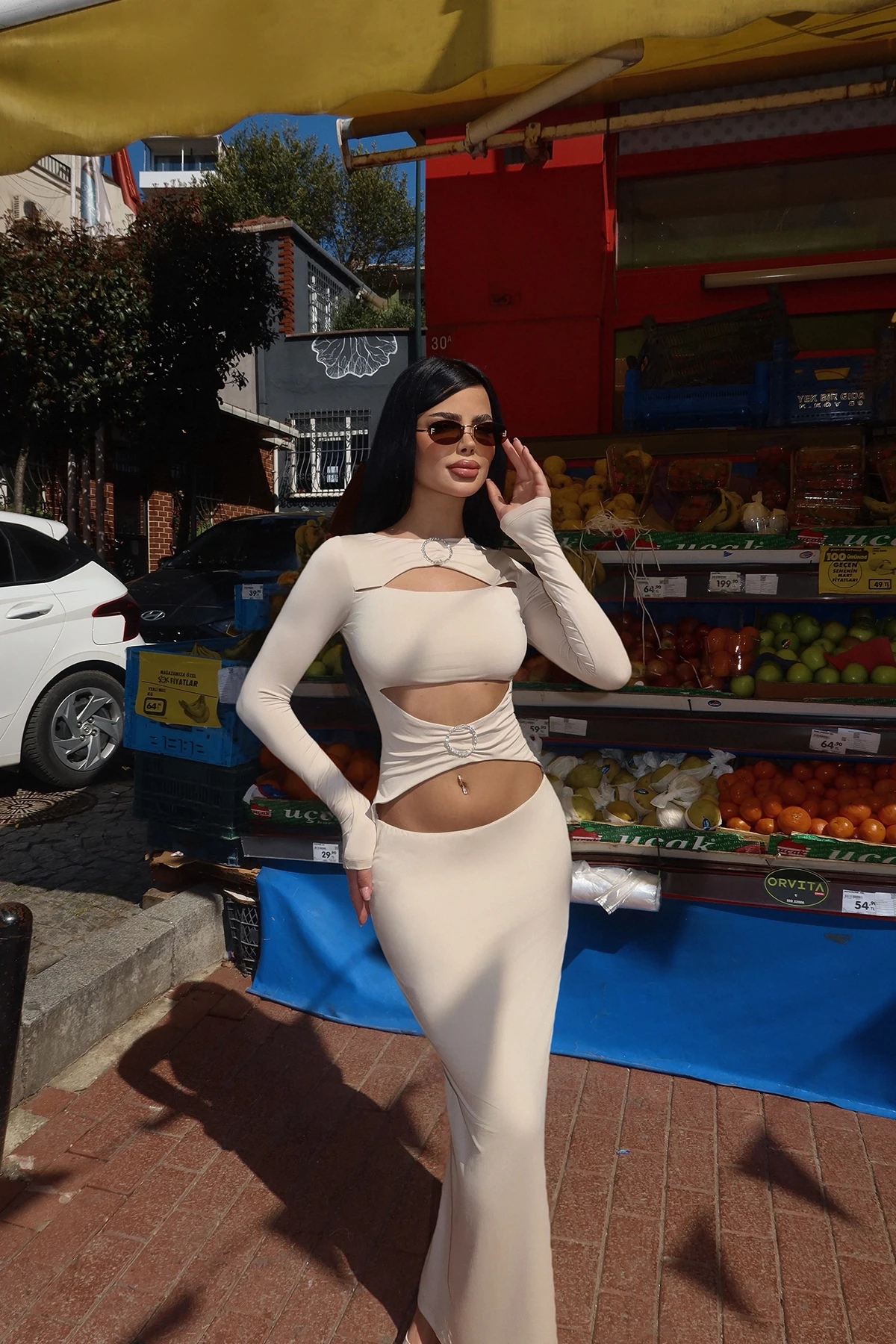 Picture of Cream Ring Detail Long Dress