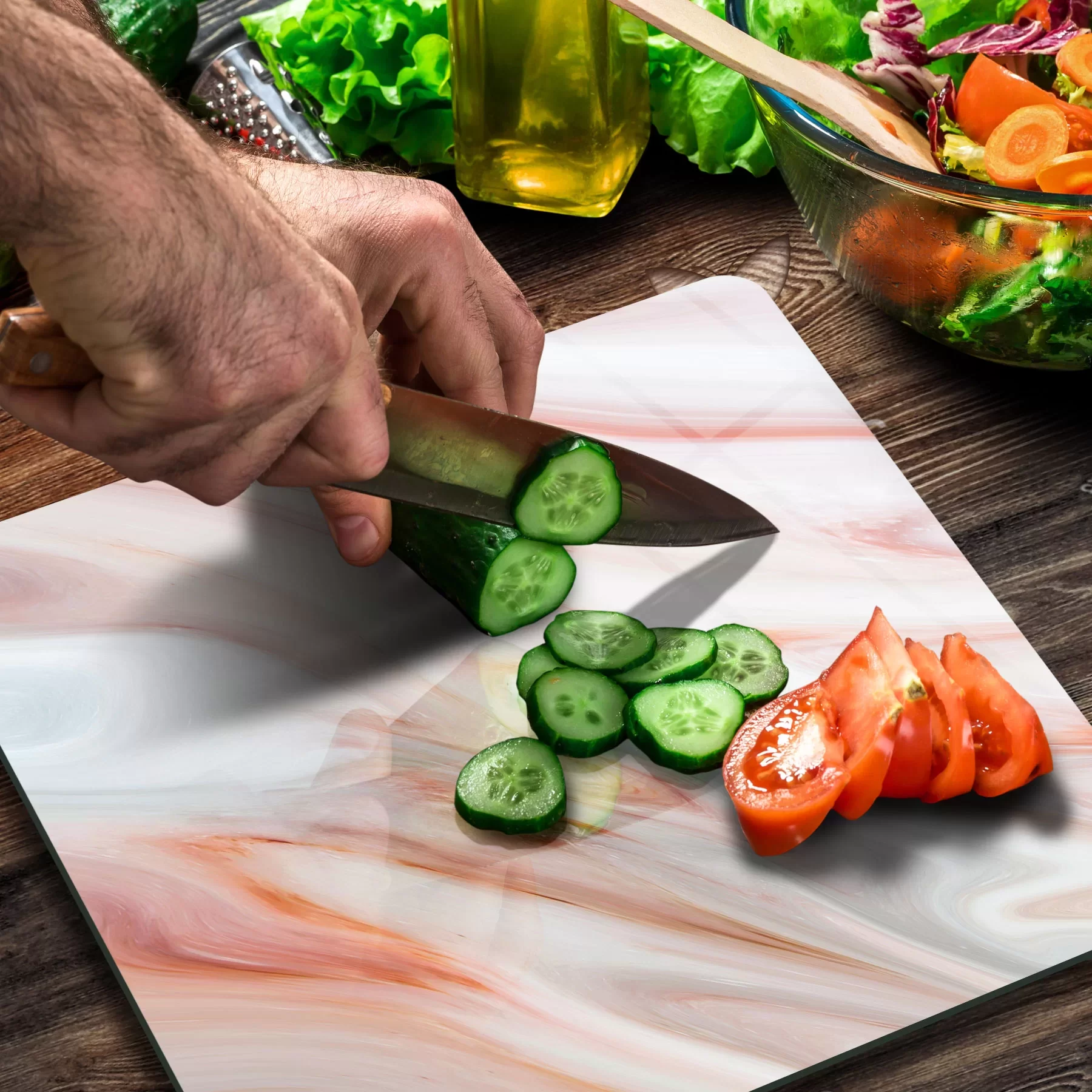 Picture of Decovetro Cam Kesme Tahtası ve Sunumluk Kare Kırmızı Mermer Desenli 30x30 Cm