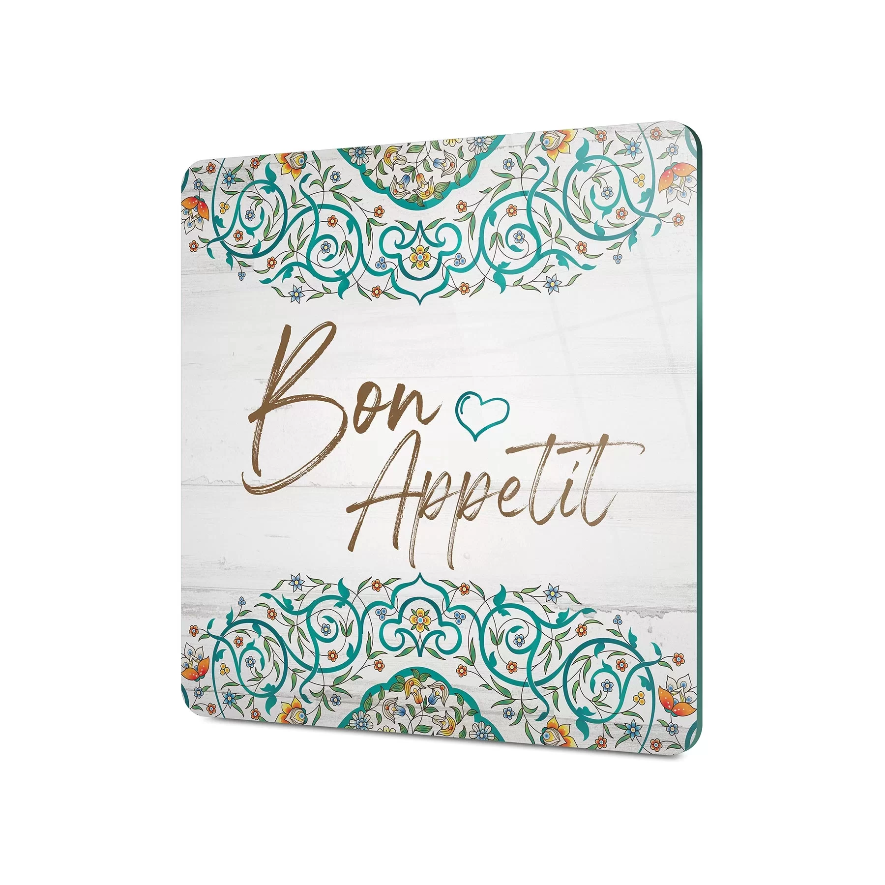 Picture of Decovetro Cam Kesme Tahtası ve Sunumluk Kare Bon Appetit Desenli 30x30 Cm