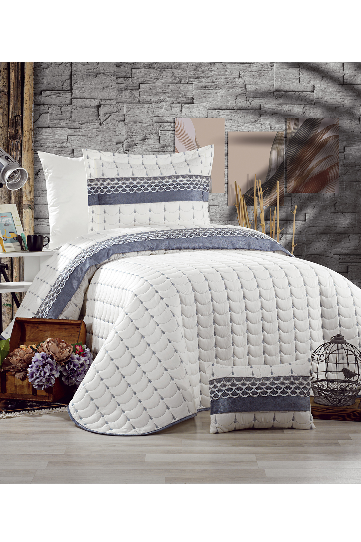 Picture of Colors Micro Tek Kişilik Yatak Örtüsü Krem Gri