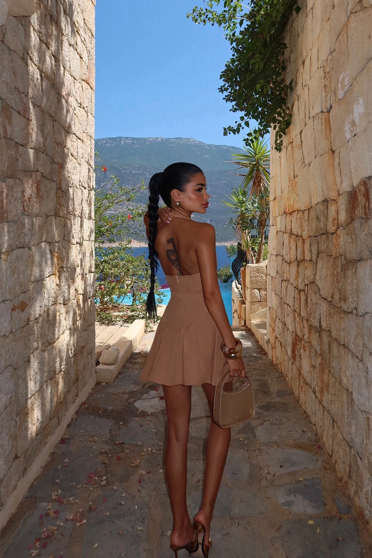 Picture of Tan Strappy Mini Dress