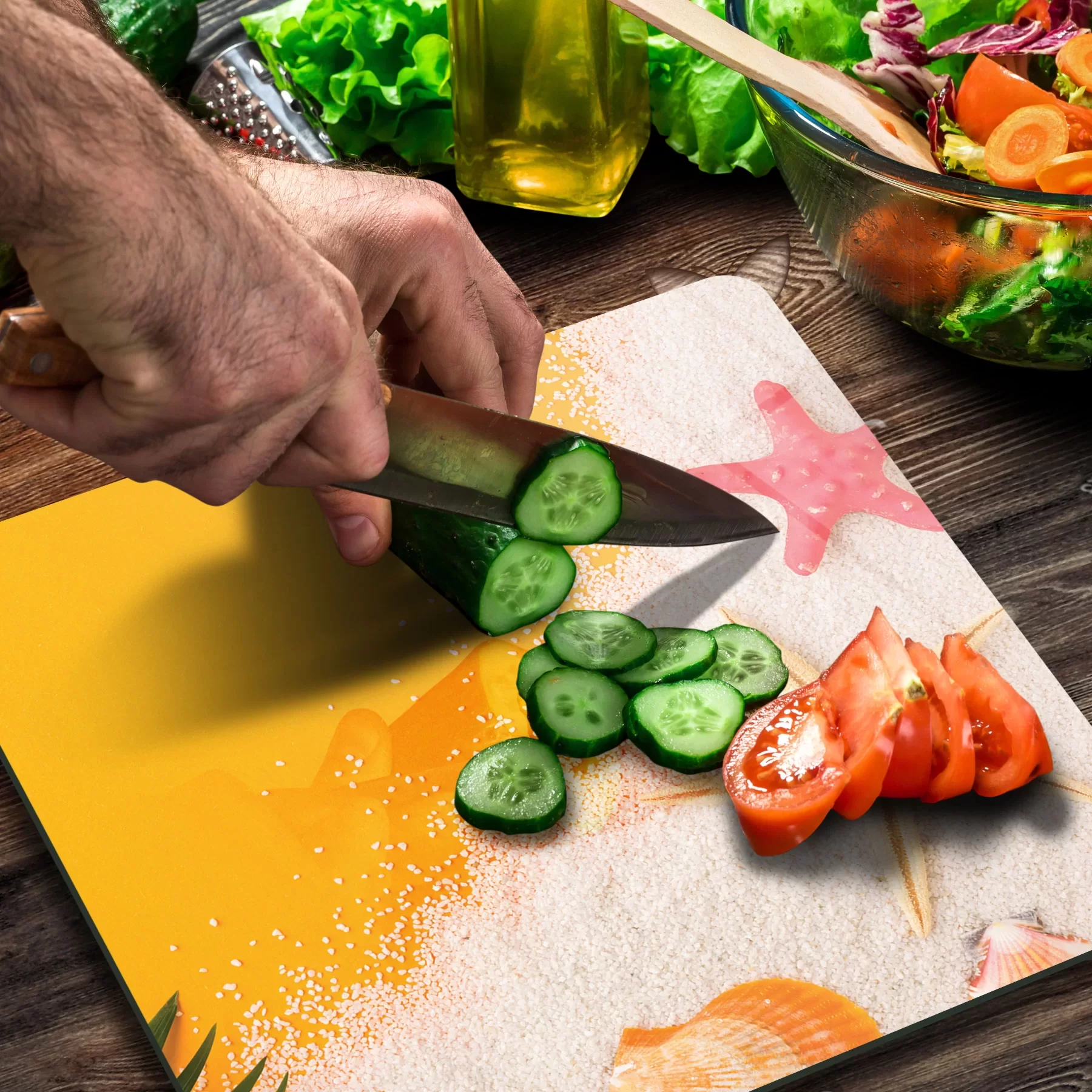 Picture of Decovetro Cam Kesme Tahtası ve Sunumluk Kare Deniz Yıldızı Desenli 30x30 Cm