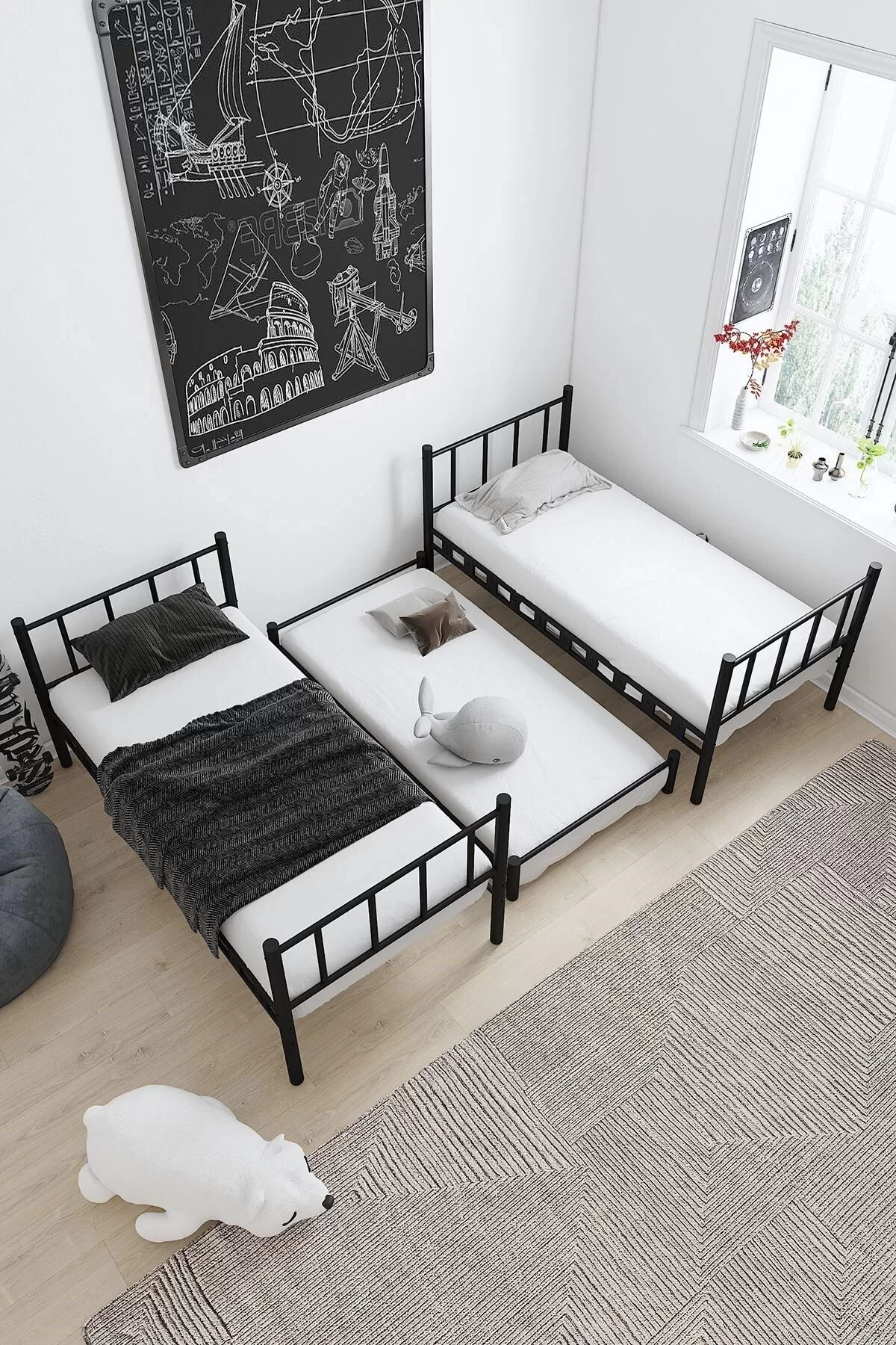 Picture of Zambak Yavrulu Genç Çocuk Odası Metal Ranza Ve Karyola 90x200