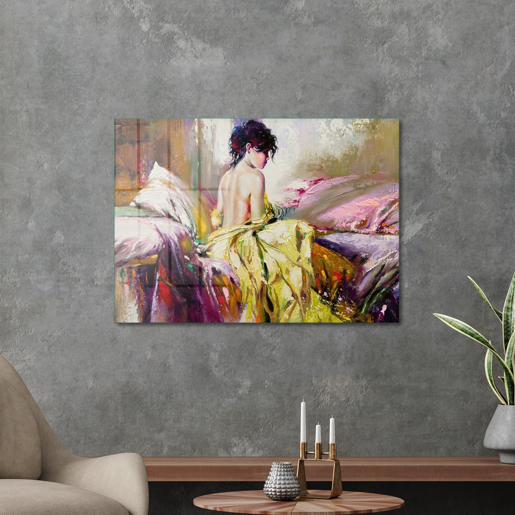 Picture of Decovetro Cam Tablo Yağlı Boya Kadın Renkli 50x70 cm