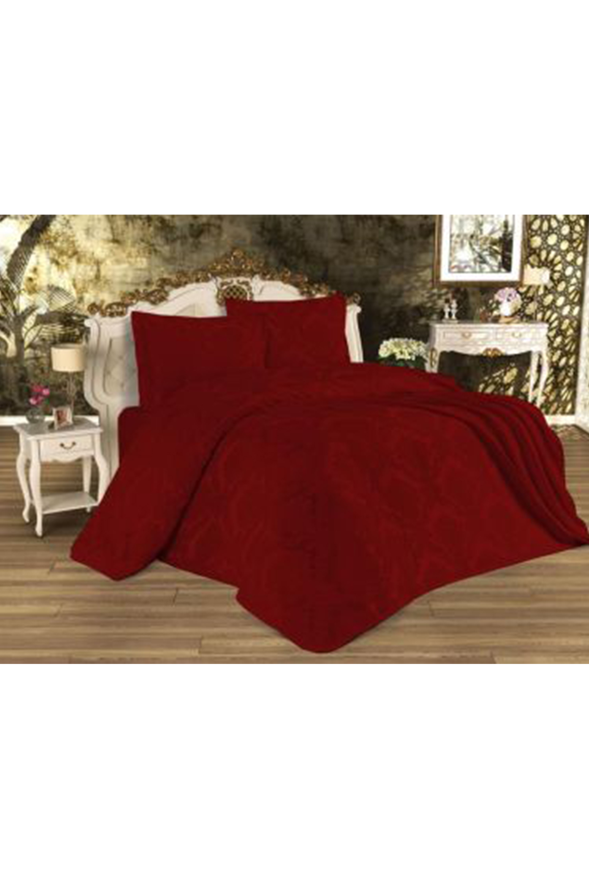 Picture of Busem Jakarlı Şönil Tek Kişilik Yatak Örtüsü Bordo