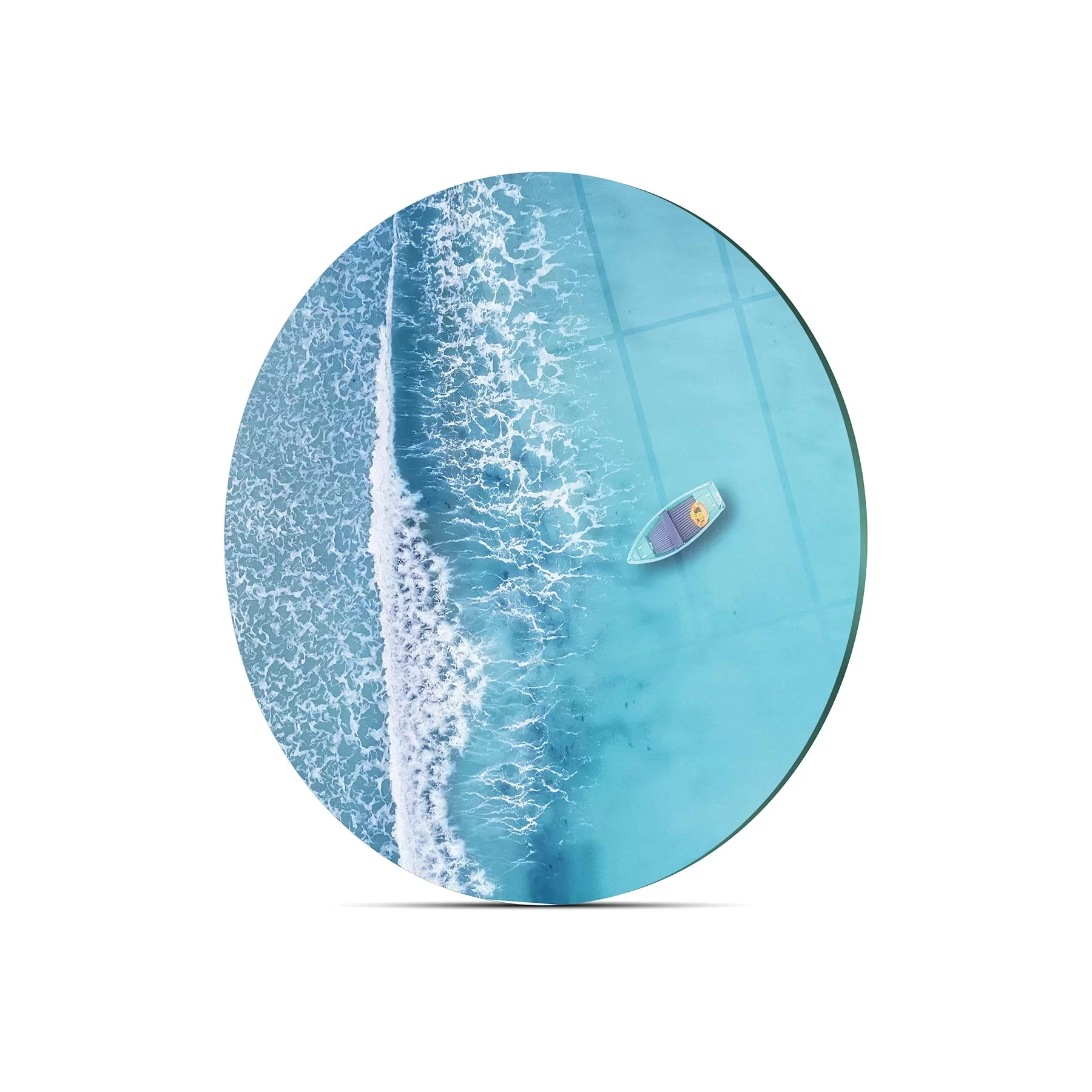 Picture of Decovetro Cam Kesme Tahtası ve Sunumluk Yuvarlak Deniz Kayık Desenli 30x30 Cm