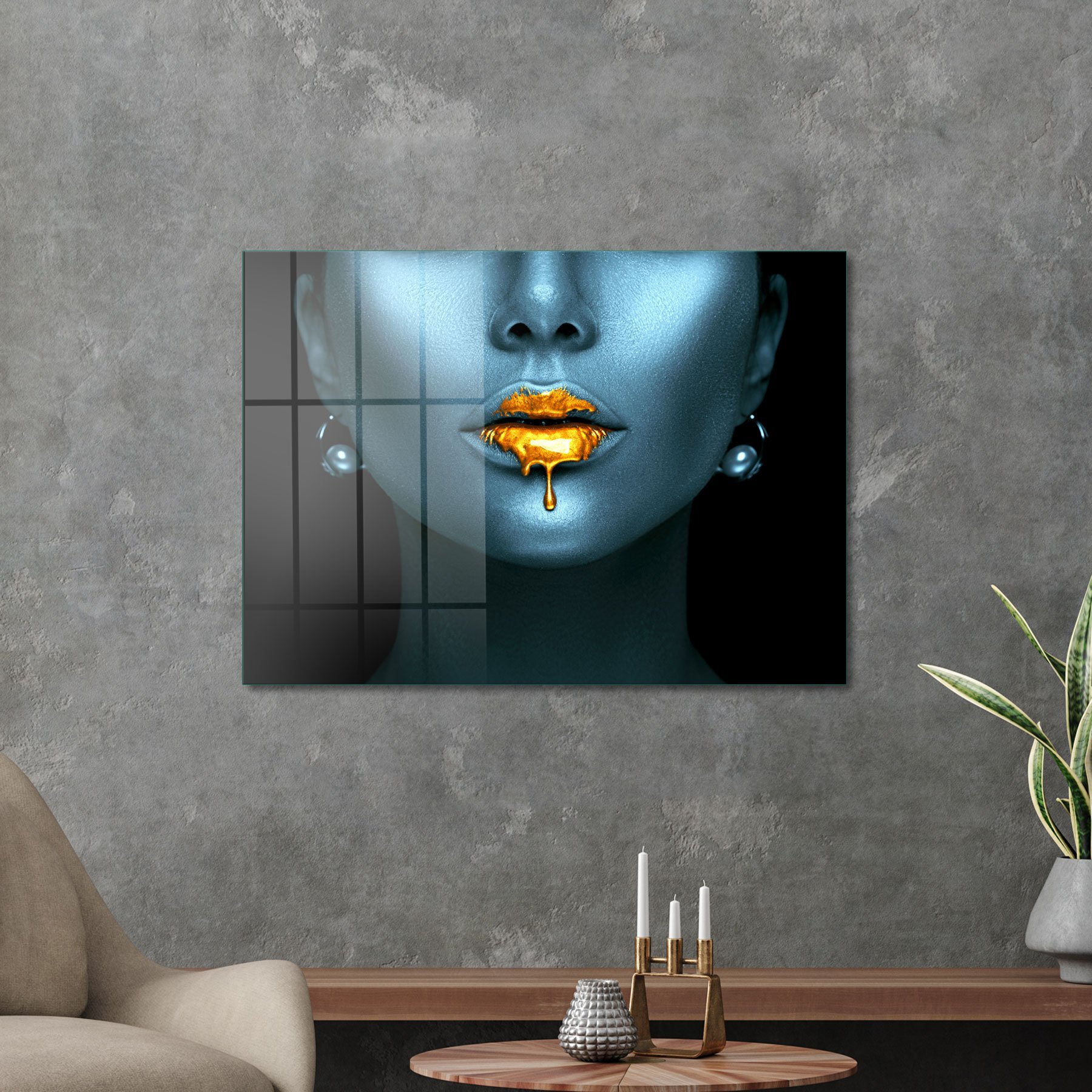 Picture of Decovetro Cam Tablo Abstract Blue Gold Woman 50x70 cm